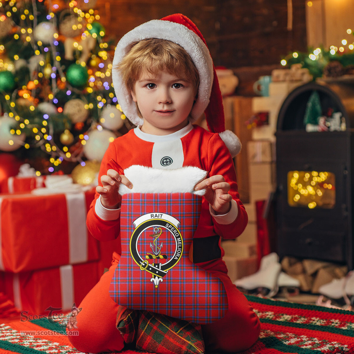 Scottish Rait Clan Tartan Crest Christmas Stocking - Tartan Plaid Christmas Decor Scottish Plaid Tartan Plaid - ScotsTee - scotstee.com