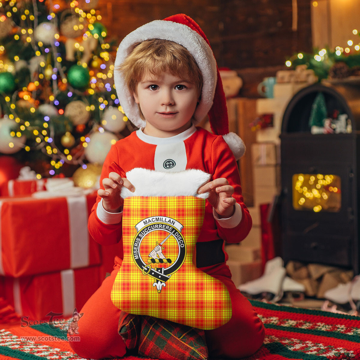 Scottish MacMillan Clan Clan Tartan Crest Christmas Stocking - Tartan Plaid Christmas Decor Scottish Plaid Tartan Plaid - ScotsTee - scotstee.com