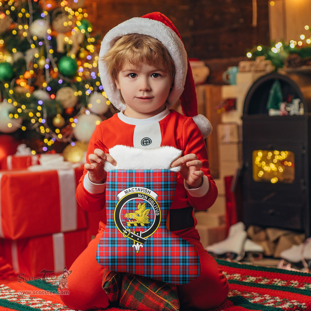 Scottish MacTavish Modern Clan Tartan Crest Christmas Stocking - Tartan Plaid Christmas Decor Scottish Plaid Tartan Plaid - ScotsTee - scotstee.com