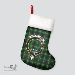 Scottish MacArthur Modern Clan Tartan Crest Christmas Stocking - Tartan Plaid Christmas Decor Scottish Plaid Tartan Plaid - ScotsTee - scotstee.com