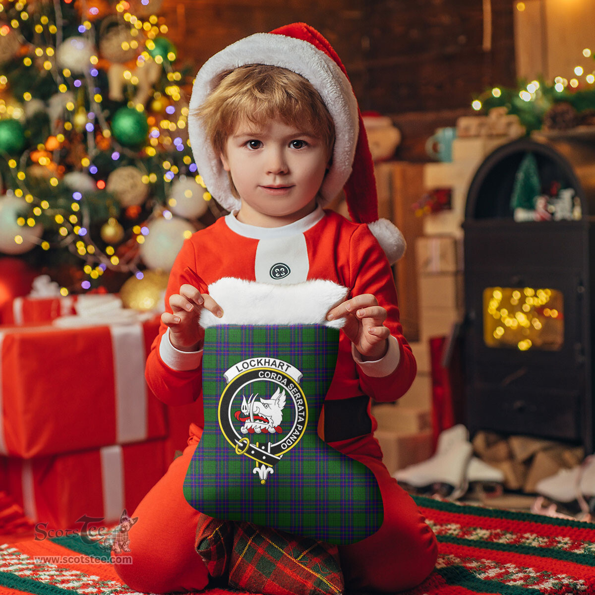 Scottish Lockhart Modern Clan Tartan Crest Christmas Stocking - Tartan Plaid Christmas Decor Scottish Plaid Tartan Plaid - ScotsTee - scotstee.com