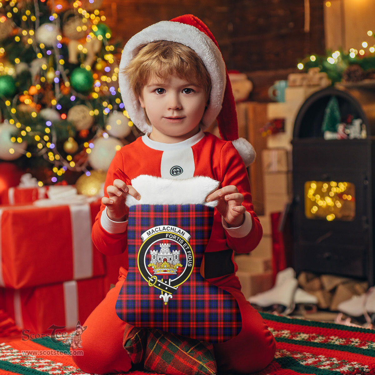 Scottish MacLachlan Modern Clan Tartan Crest Christmas Stocking - Tartan Plaid Christmas Decor Scottish Plaid Tartan Plaid - ScotsTee - scotstee.com