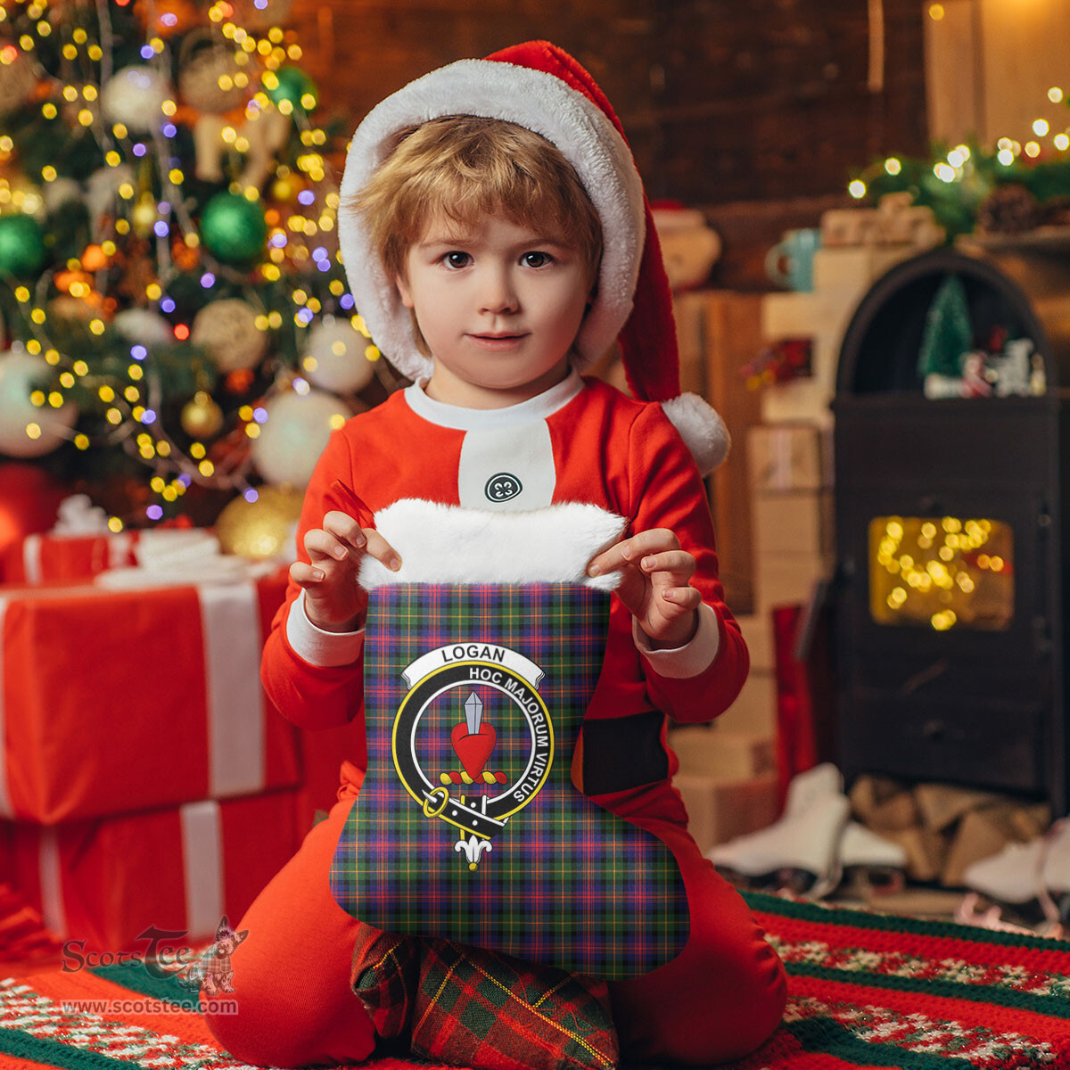 Scottish Logan Modern Clan Tartan Crest Christmas Stocking - Tartan Plaid Christmas Decor Scottish Plaid Tartan Plaid - ScotsTee - scotstee.com
