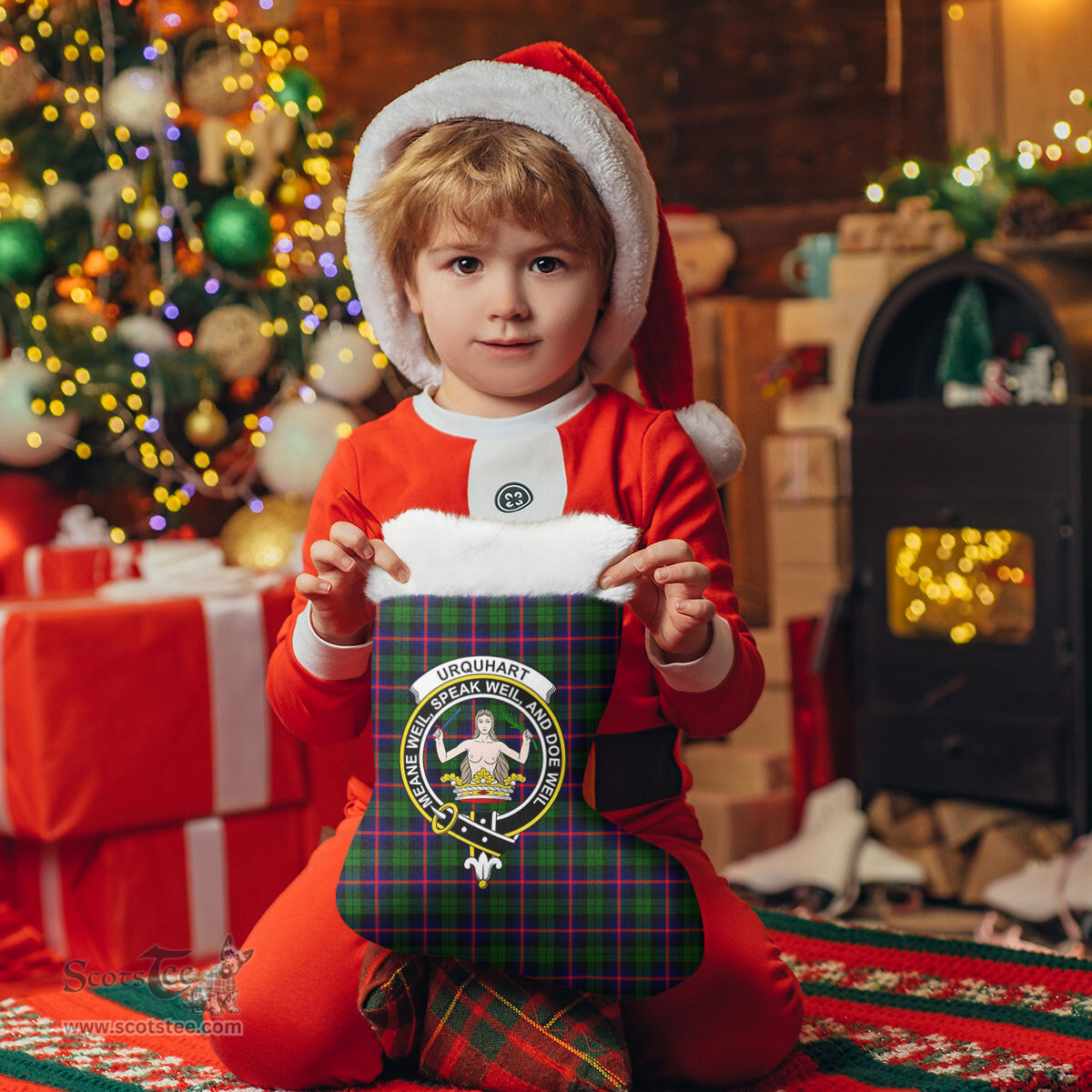 Scottish Urquhart Modern Clan Tartan Crest Christmas Stocking - Tartan Plaid Christmas Decor Scottish Plaid Tartan Plaid - ScotsTee - scotstee.com