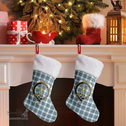 Scottish Stewart Muted Blue Clan Tartan Crest Christmas Stocking - Tartan Plaid Christmas Decor Scottish Plaid Tartan Plaid - ScotsTee - scotstee.com
