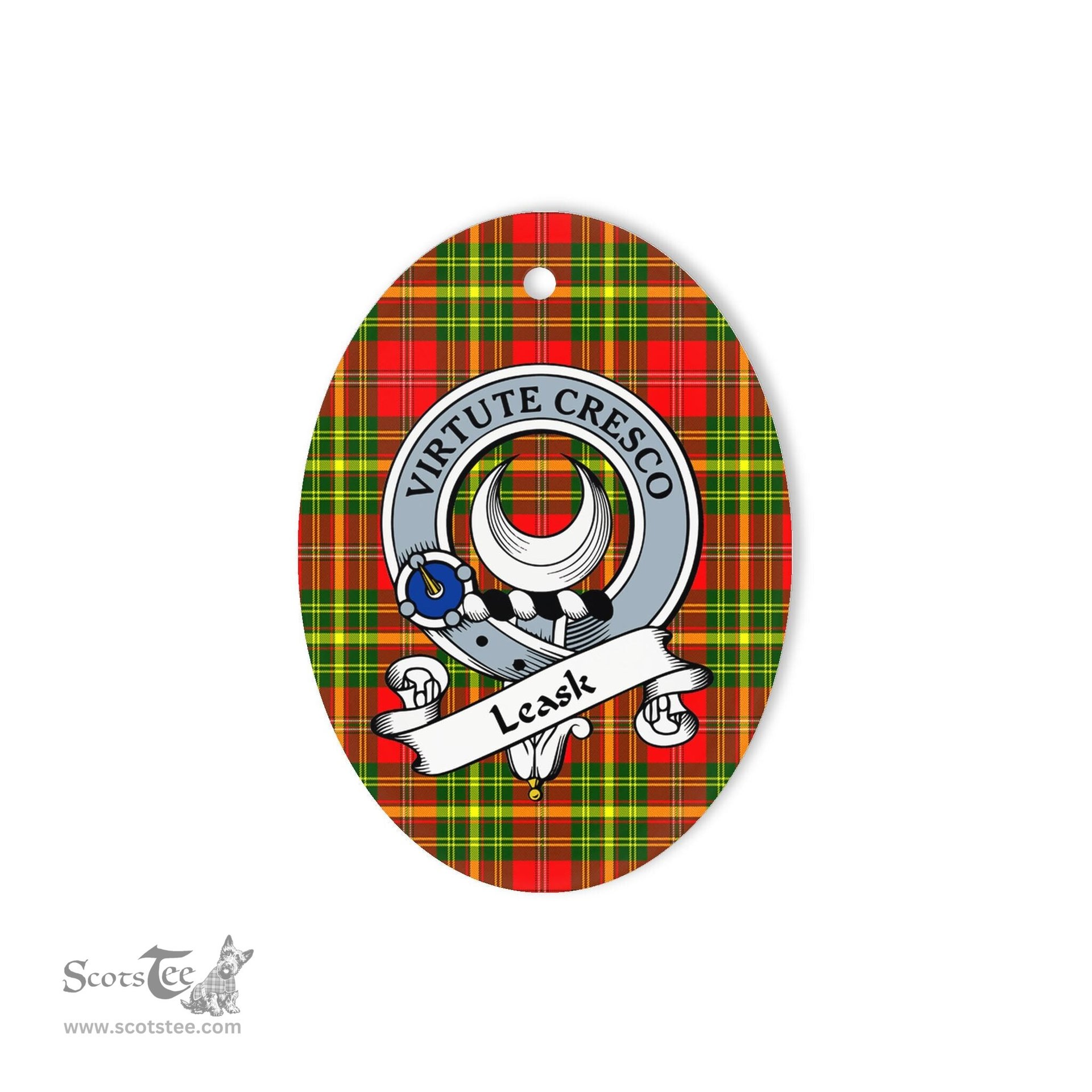 Leask Scottish Clan Badge Plaid Ornament Gift. Christmas Tree Ornament Leask Tartan Ornament,  ceramic ornament, personalized christmas ornaments, christmas tree ornaments, christmas door decorations, Plaid Ornament, Tartan Ceramic Ornament