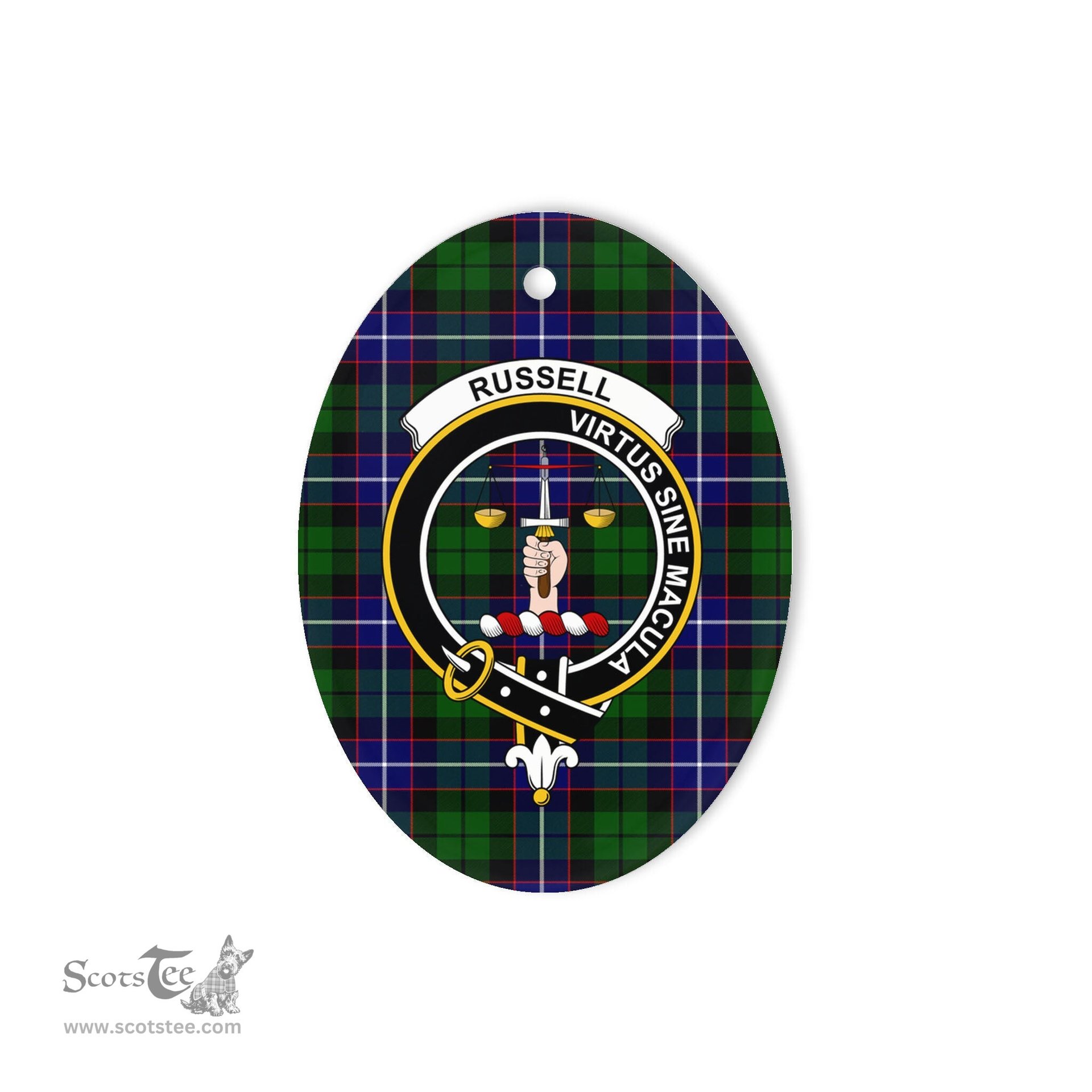 Russell Scottish Clan Plaid Ornament Gift. Christmas Tree Ornament Russell Clan Tartan Ornament,  ceramic ornament, personalized christmas ornaments, christmas tree ornaments, christmas door decorations, Plaid Ornament, Tartan Ceramic Ornament