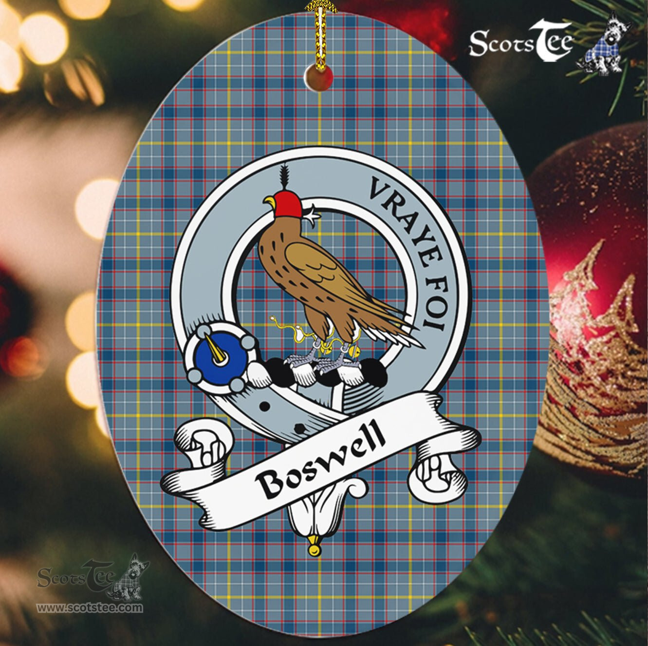 Boswell Scottish Clan Badge Plaid Ornament Gift. Christmas Tree Ornament Boswell Tartan Ornament,  ceramic ornament, personalized christmas ornaments, christmas tree ornaments, christmas door decorations, Plaid Ornament, Tartan Ceramic Ornament