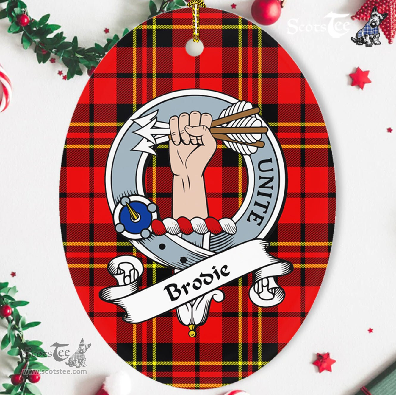 Brodie Scottish Clan Badge Plaid Ornament Gift. Christmas Tree Ornament Brodie Tartan Ornament,  ceramic ornament, personalized christmas ornaments, christmas tree ornaments, christmas door decorations, Plaid Ornament, Tartan Ceramic Ornament