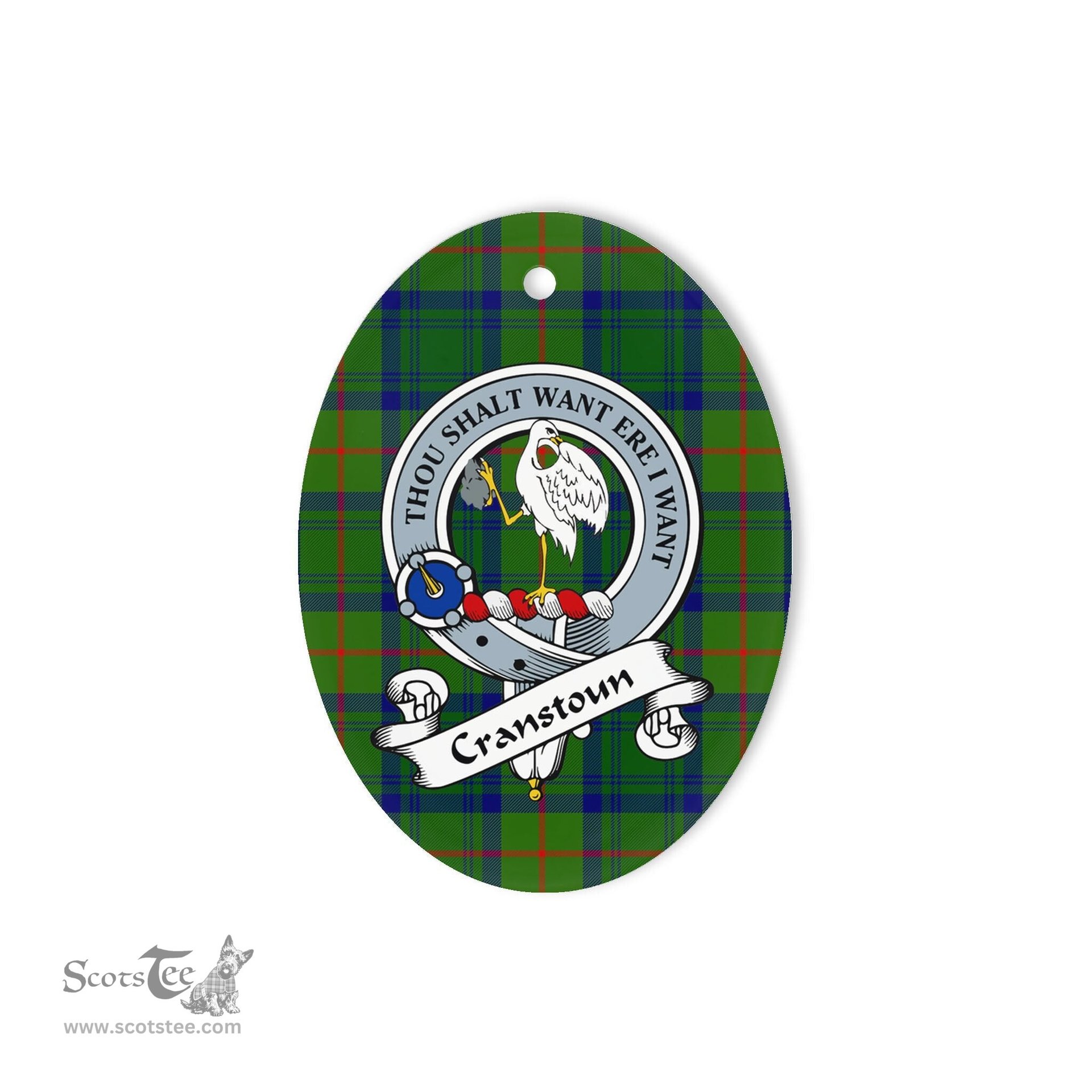Cranstoun Scottish Clan Badge Plaid Ornament Gift. Christmas Tree Ornament Cranstoun Tartan Ornament,  ceramic ornament, personalized christmas ornaments, christmas tree ornaments, christmas door decorations, Plaid Ornament, Tartan Ceramic Ornament