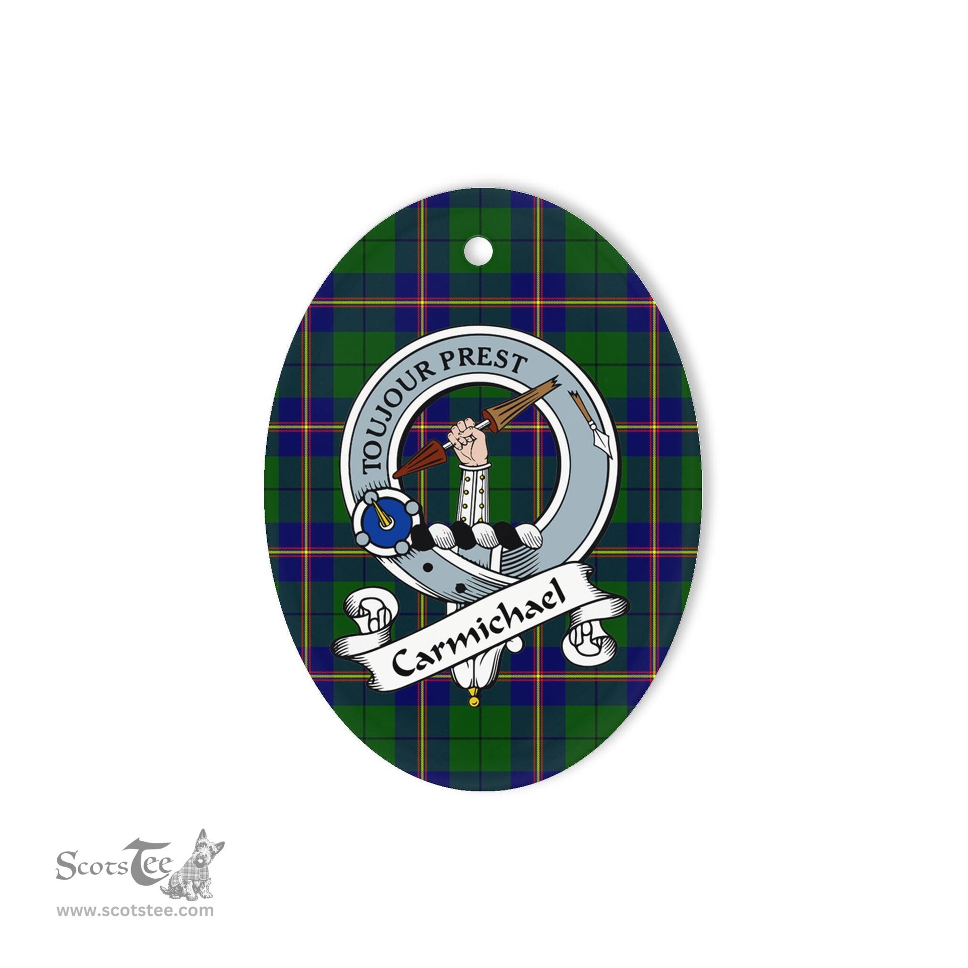 Carmichael Scottish Clan Badge Plaid Ornament Gift. Christmas Tree Ornament Carmichael Tartan Ornament,  ceramic ornament, personalized christmas ornaments, christmas tree ornaments, christmas door decorations, Plaid Ornament, Tartan Ceramic Ornament