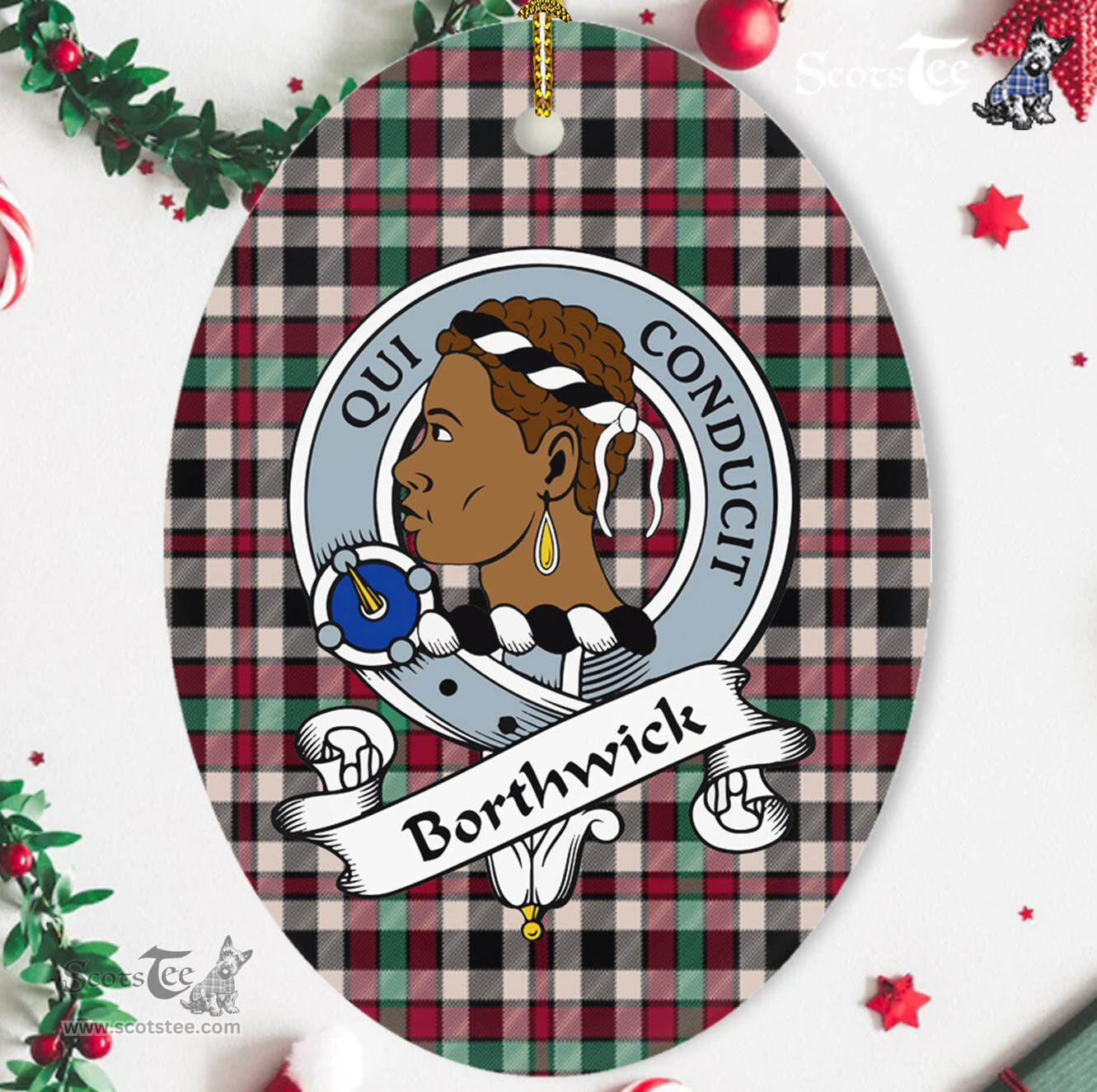 Borthwick Scottish Clan Badge Plaid Ornament Gift. Christmas Tree Ornament Borthwick Tartan Ornament,  ceramic ornament, personalized christmas ornaments, christmas tree ornaments, christmas door decorations, Plaid Ornament, Tartan Ceramic Ornament