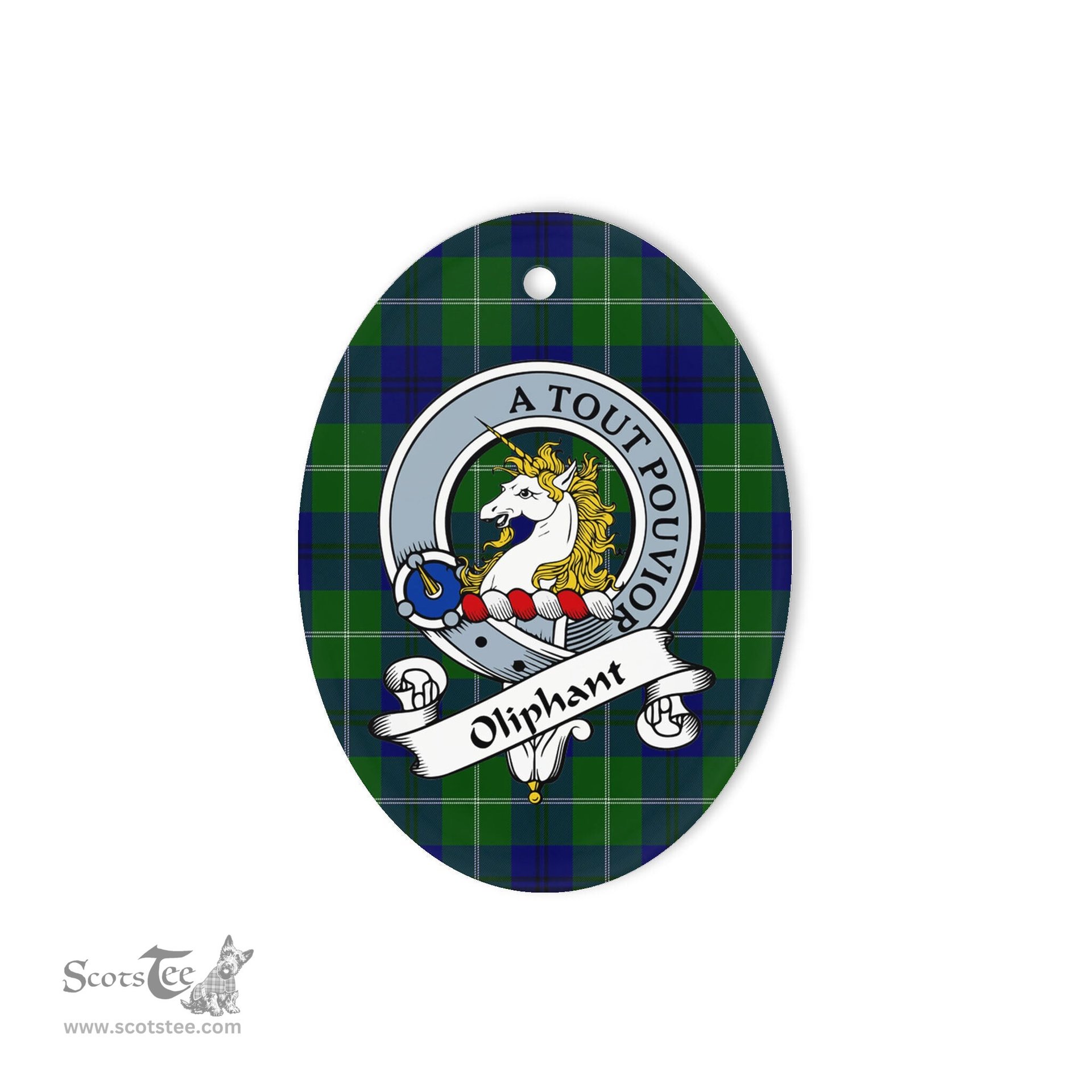 Oliphant Scottish Clan Badge Plaid Ornament Gift. Christmas Tree Ornament Oliphant Tartan Ornament,  ceramic ornament, personalized christmas ornaments, christmas tree ornaments, christmas door decorations, Plaid Ornament, Tartan Ceramic Ornament