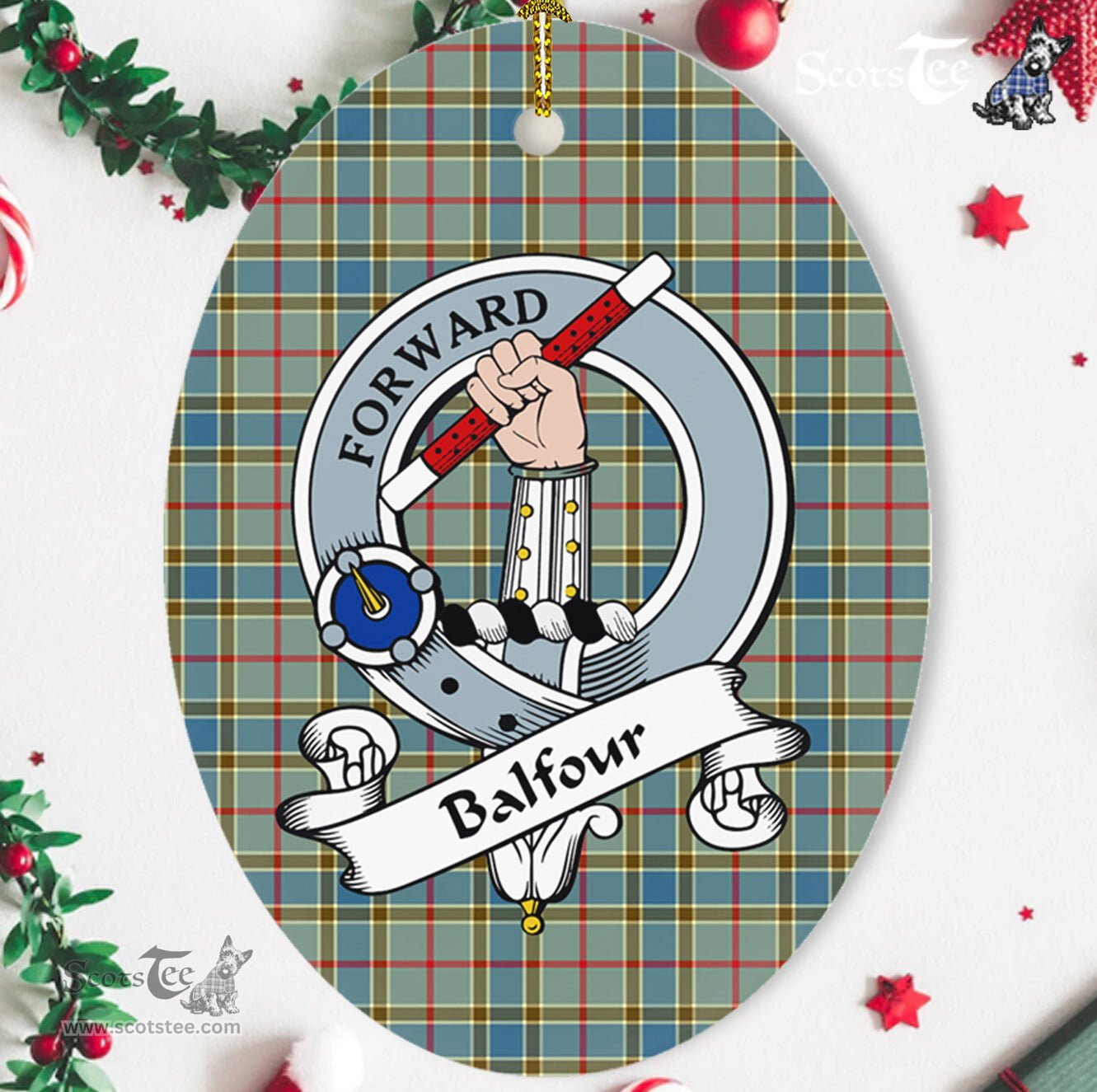 Balfour Scottish Clan Badge Plaid Ornament Gift. Christmas Tree Ornament Balfour Tartan Ornament,  ceramic ornament, personalized christmas ornaments, christmas tree ornaments, christmas door decorations, Plaid Ornament, Tartan Ceramic Ornament