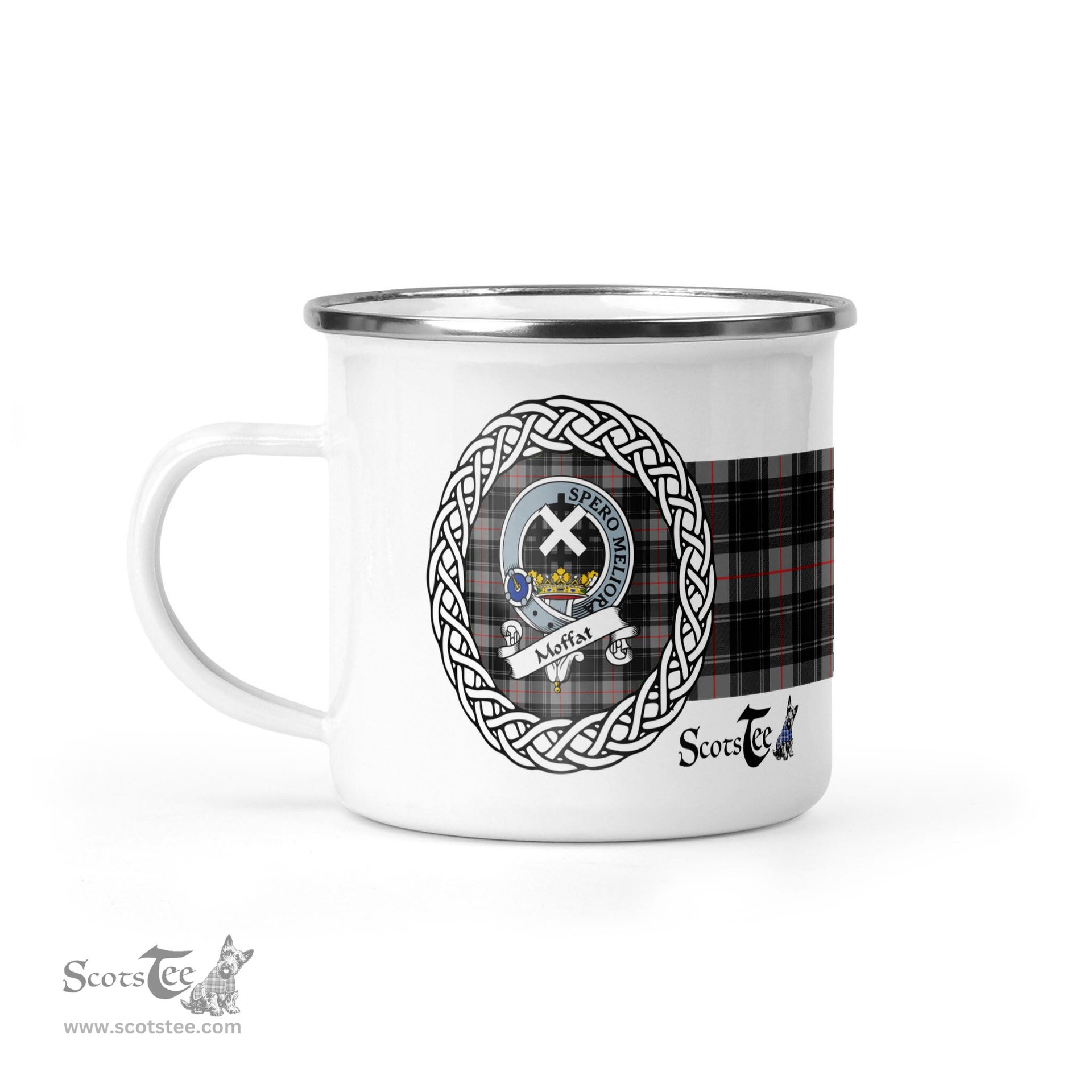 Scotstee Shop Tartan Plaid Camping Mug, Tartan Campfire Mugs, camping coffee mug Moffat Scottish Clan Tartan Crest Badge Coffee Mug Custom Scottish Mug