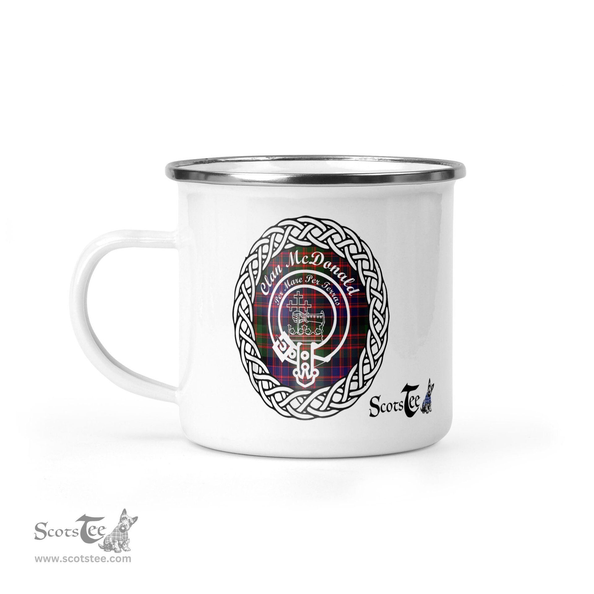 Scotstee Shop Tartan Plaid Camping Mug, Tartan Campfire Mugs, camping coffee mug McDonald Scottish Clan Tartan Badge