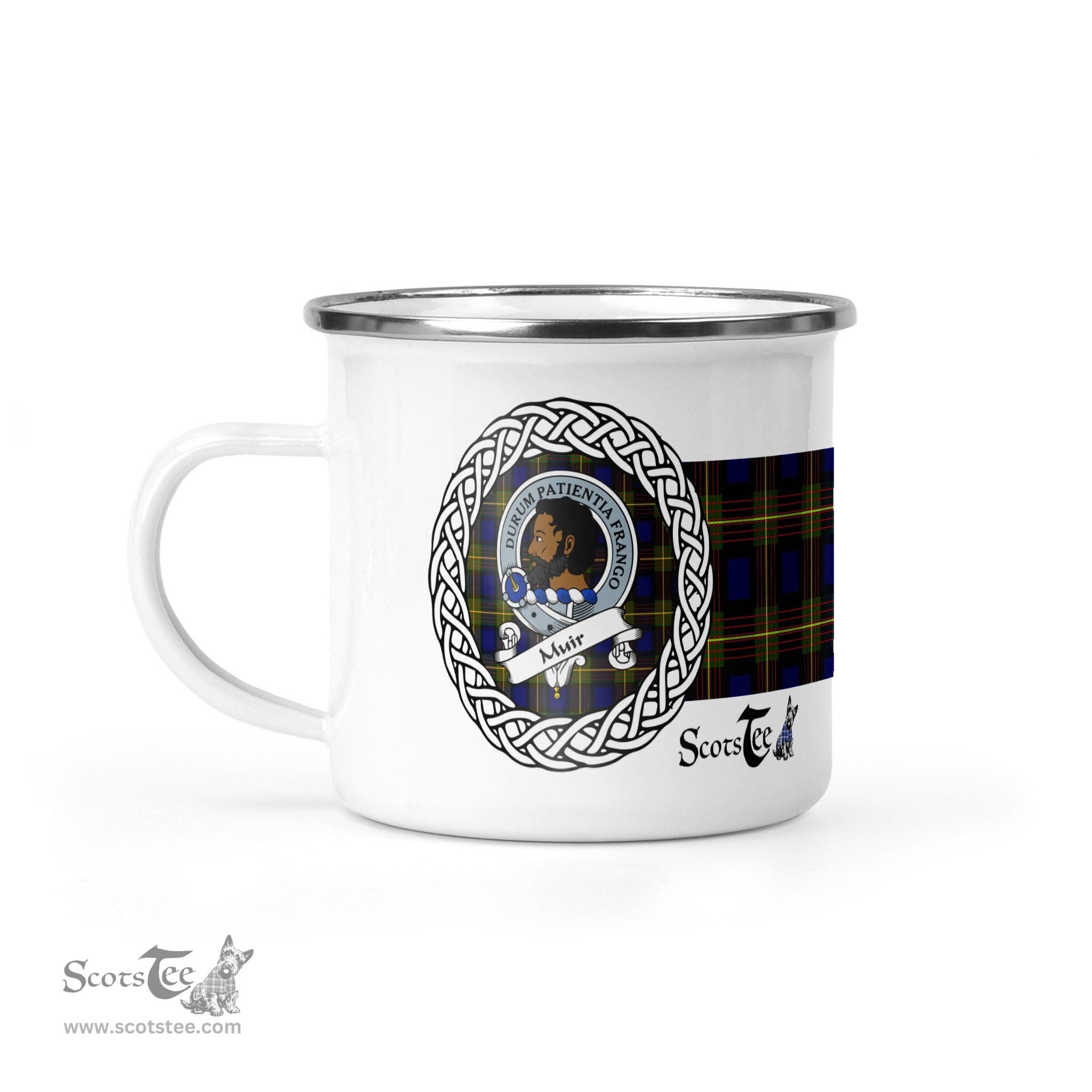 Scotstee Shop Tartan Plaid Camping Mug, Tartan Campfire Mugs, camping coffee mug Muir Scottish Clan Tartan Crest Badge Coffee Mug Custom Scottish Mug
