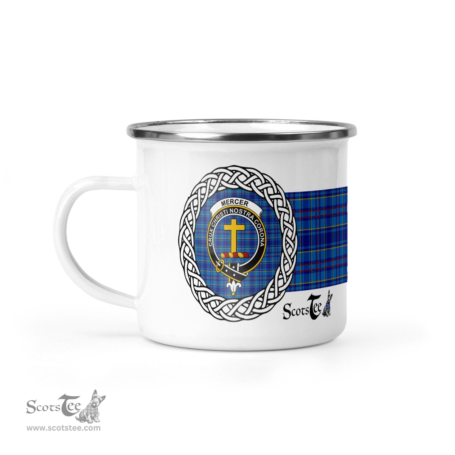 Scotstee Shop Tartan Plaid Camping Mug, Tartan Campfire Mugs, camping coffee mug Mercer Scottish Clan Tartan Crest Badge Coffee Mug Custom Scottish Mug