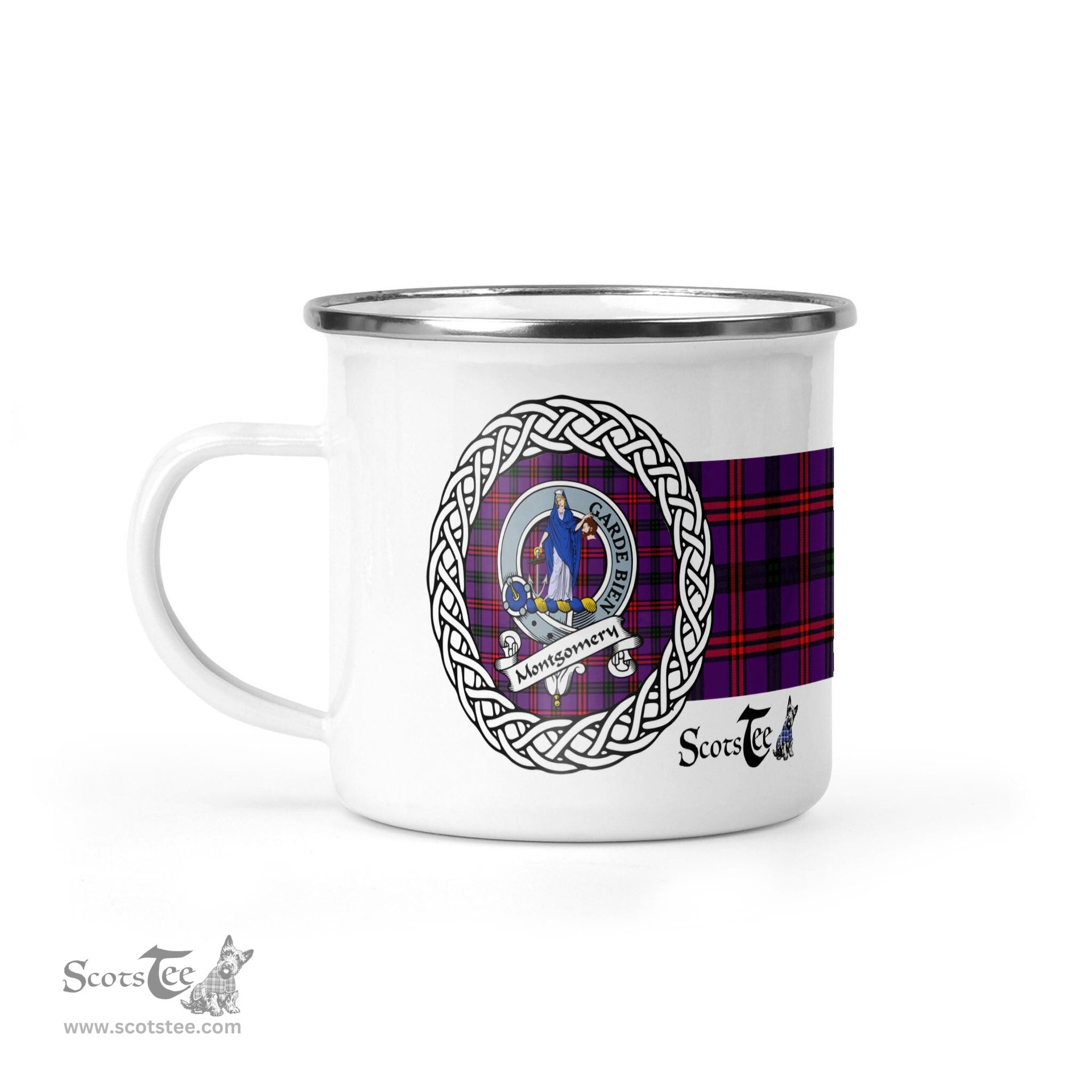 Scotstee Shop Tartan Plaid Camping Mug, Tartan Campfire Mugs, camping coffee mug Montgomery Scottish Clan Tartan Crest Badge Coffee Mug Custom Scottish Mug