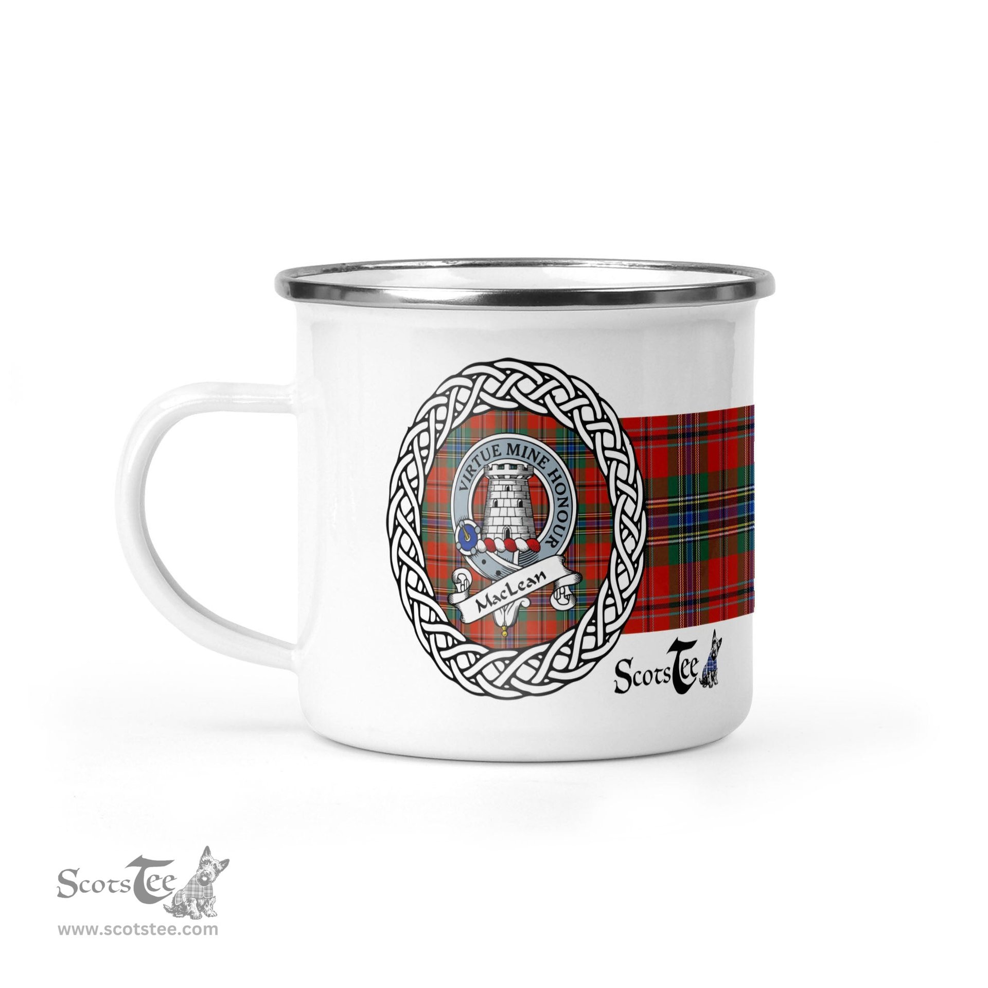 Scotstee Shop Tartan Plaid Camping Mug, Tartan Campfire Mugs, camping coffee mug Maclean Scottish Clan Tartan Crest Badge Coffee Mug Custom Scottish Mug