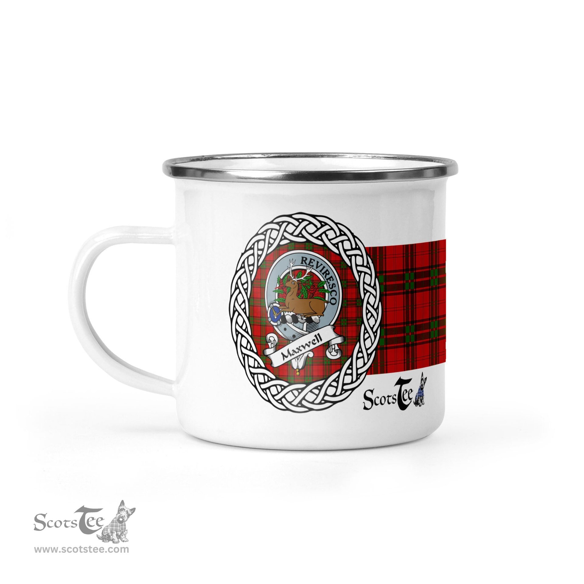 Scotstee Shop Tartan Plaid Camping Mug, Tartan Campfire Mugs, camping coffee mug Maxwell Scottish Clan Tartan Crest Badge Coffee Mug Custom Scottish Mug