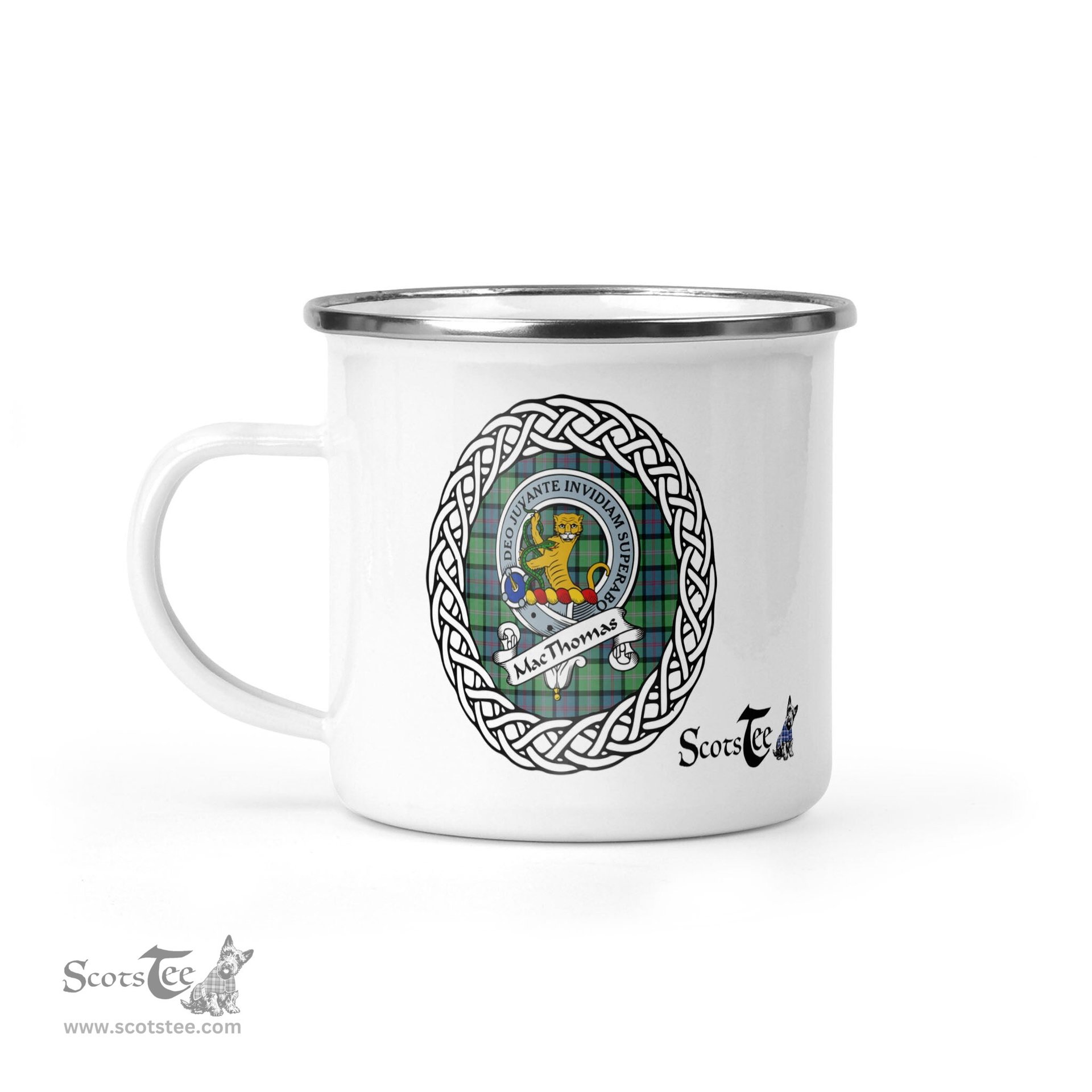 Scotstee Shop Tartan Plaid Camping Mug, Tartan Campfire Mugs, camping coffee mug MacThomas Scottish Clan Tartan Crest Badge
