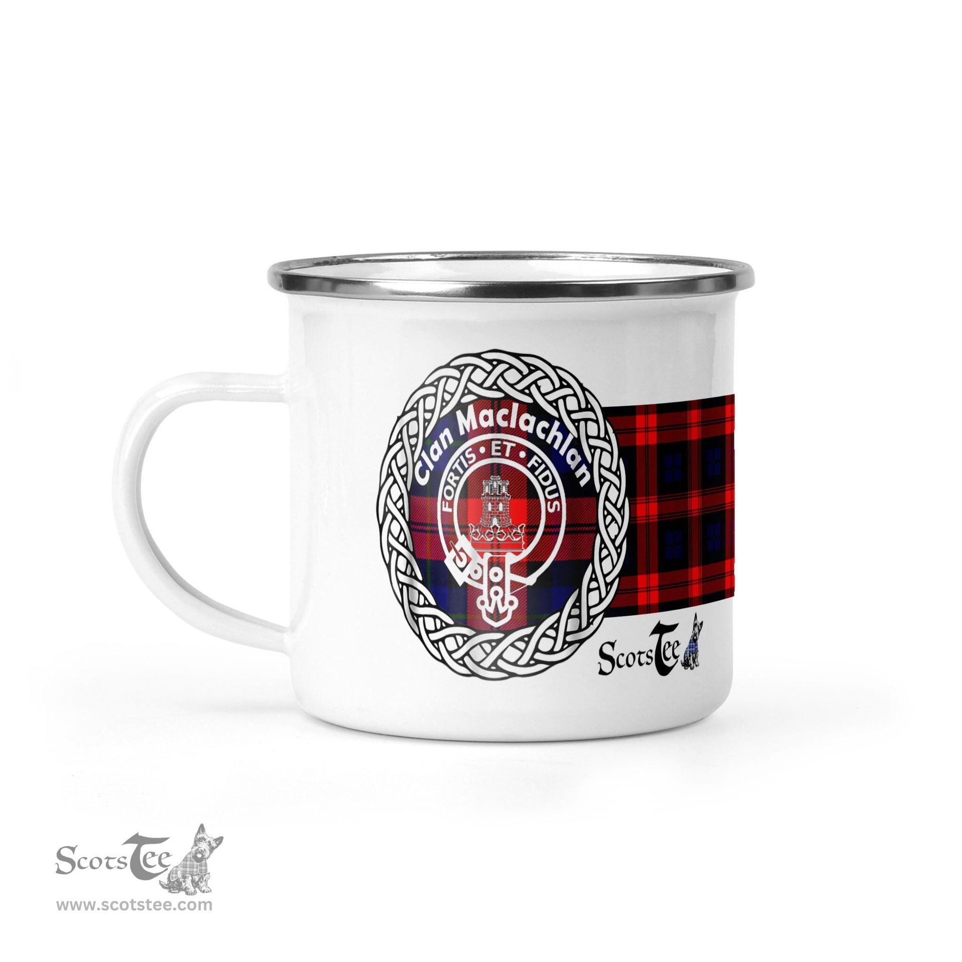 Scotstee Shop Tartan Plaid Camping Mug, Tartan Campfire Mugs, camping coffee mug MacLachlan Scottish Clan Tartan Crest Badge Old Coffee Mug Custom Scottish Mug