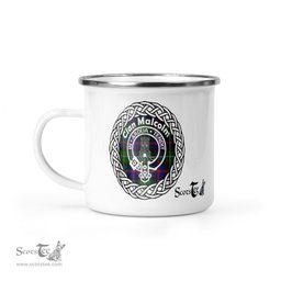 Scotstee Shop Tartan Plaid Camping Mug, Tartan Campfire Mugs, camping coffee mug Malcolm Scottish Clan Tartan Crest Badge Old