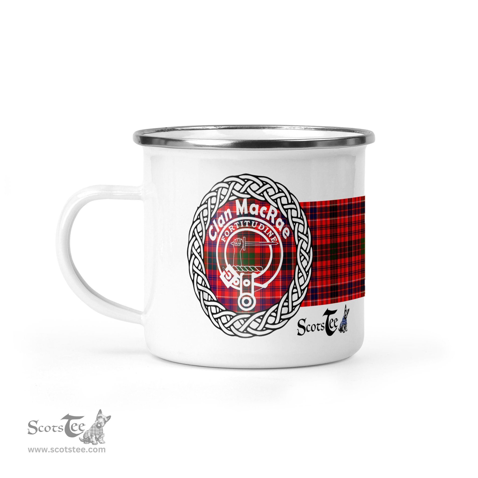 Scotstee Shop Tartan Plaid Camping Mug, Tartan Campfire Mugs, camping coffee mug MacRae Scottish Clan Tartan Crest Badge Old Coffee Mug Custom Scottish Mug