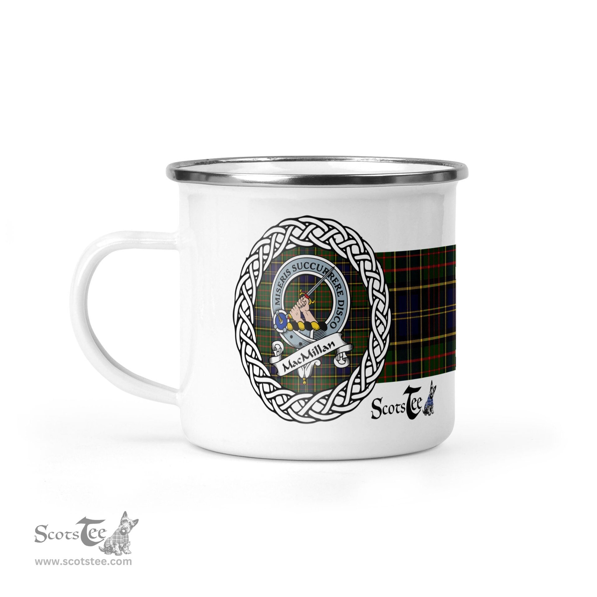 Scotstee Shop Tartan Plaid Camping Mug, Tartan Campfire Mugs, camping coffee mug MacMillan Scottish Clan Tartan Crest Badge Coffee Mug Custom Scottish Mug