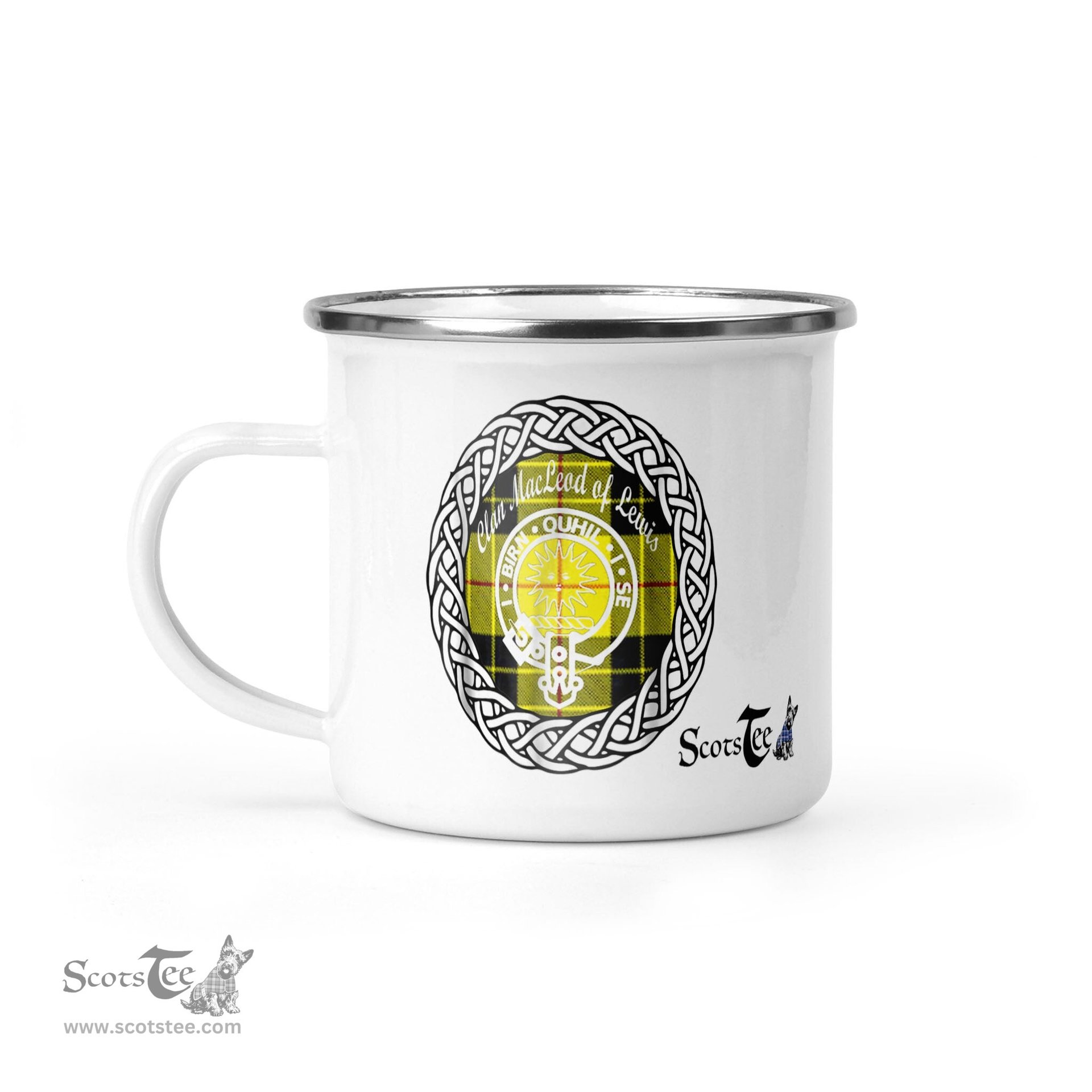 Scotstee Shop Tartan Plaid Camping Mug, Tartan Campfire Mugs, camping coffee mug Macleod of Lewis Clan Tartan Crest Badge
