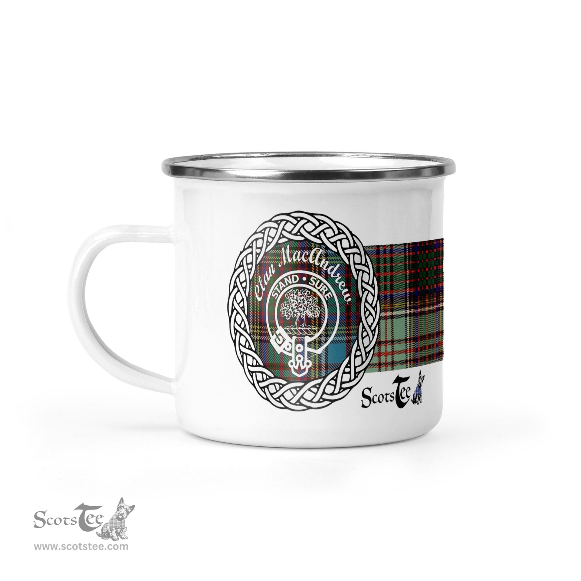 Scotstee Shop Tartan Plaid Camping Mug, Tartan Campfire Mugs, camping coffee mug MacAndrew Scottish Clan Tartan Crest Badge Coffee Mug Custom Scottish Mug
