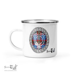 Scotstee Shop Tartan Plaid Camping Mug, Tartan Campfire Mugs, camping coffee mug Trotter Clan Tartan Crest Badge