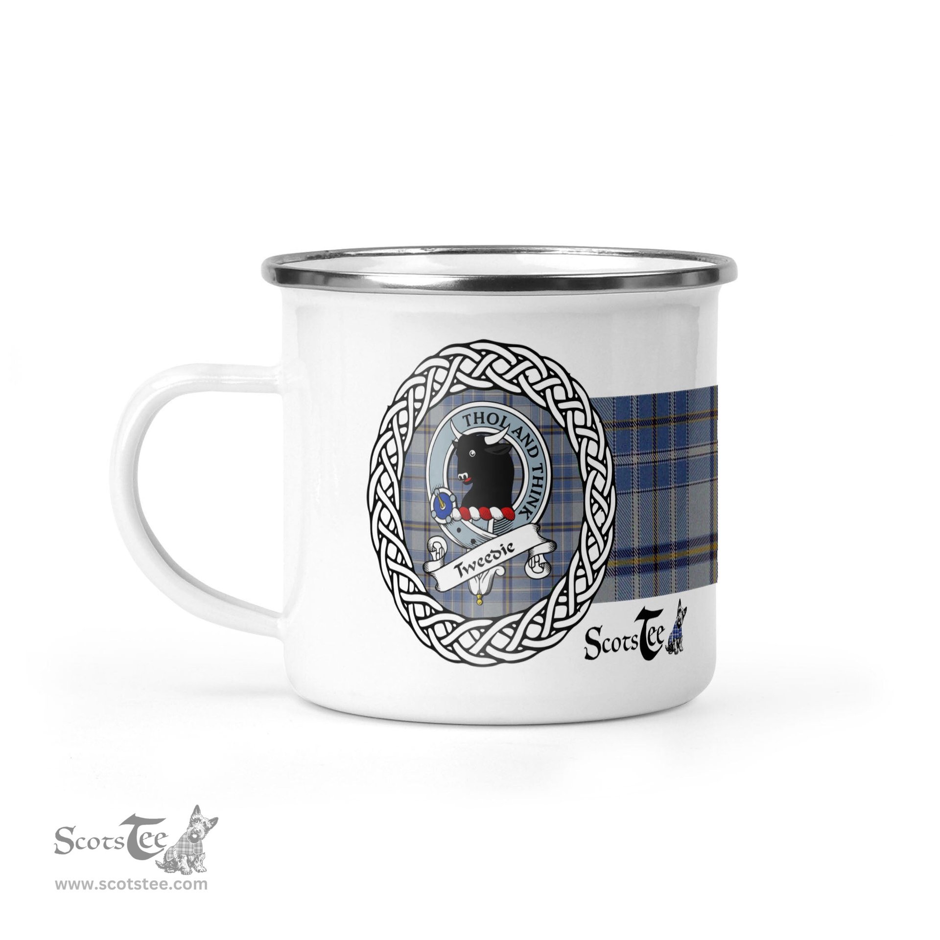 Scotstee Shop Tartan Plaid Camping Mug, Tartan Campfire Mugs, camping coffee mug Tweedie Scottish Clan Tartan Crest Badge Coffee Mug Custom Scottish Mug