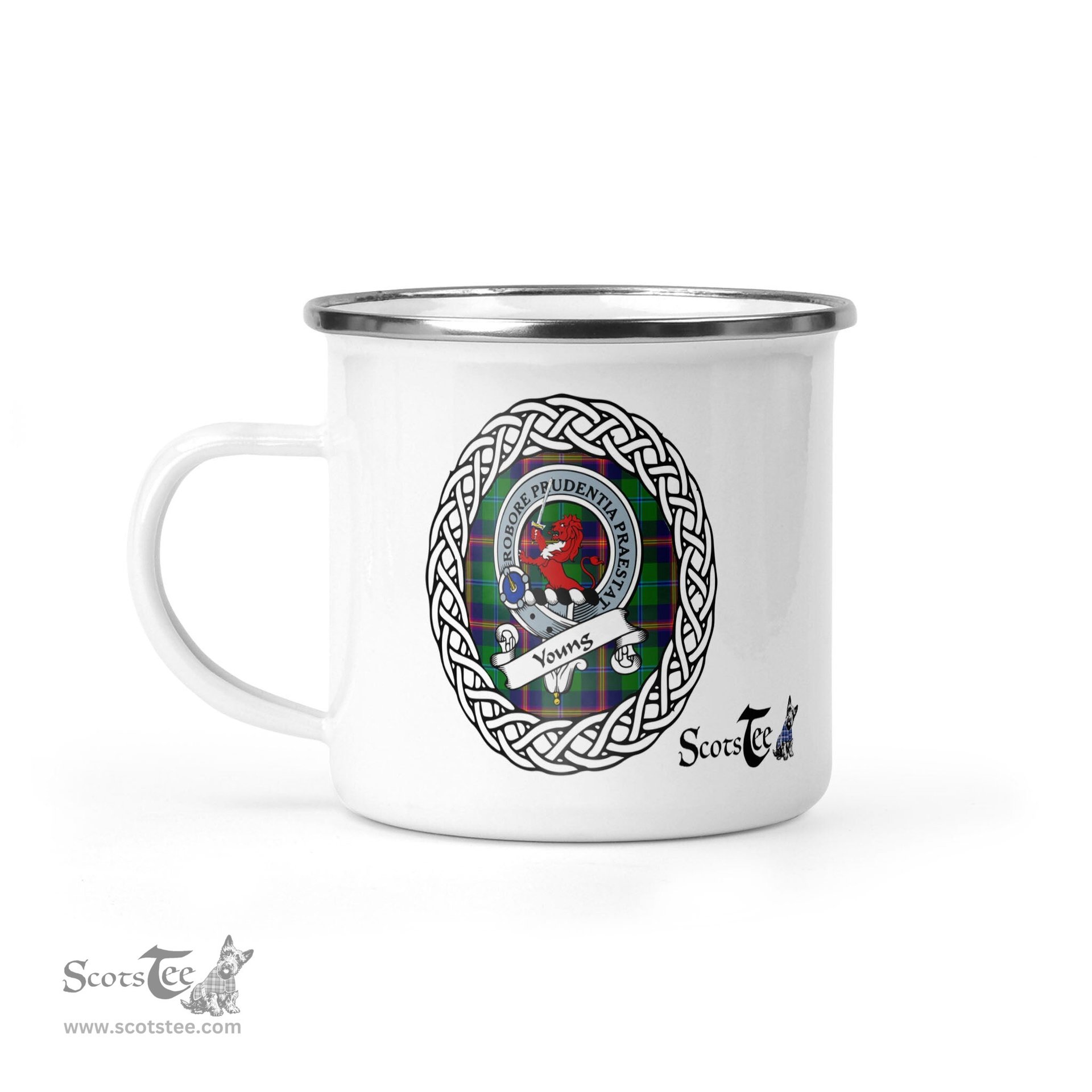 Scotstee Shop Tartan Plaid Camping Mug, Tartan Campfire Mugs, camping coffee mug Young Scottish Clan Tartan Crest Badge