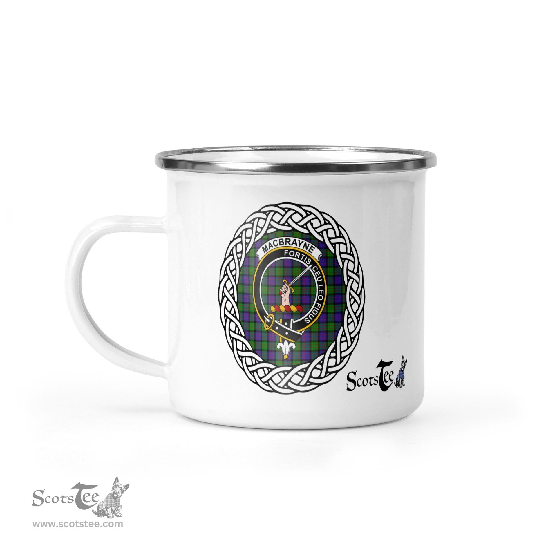 Scotstee Shop Tartan Plaid Camping Mug, Tartan Campfire Mugs, camping coffee mug MacBrayne Scottish Clan Tartan Crest Badge
