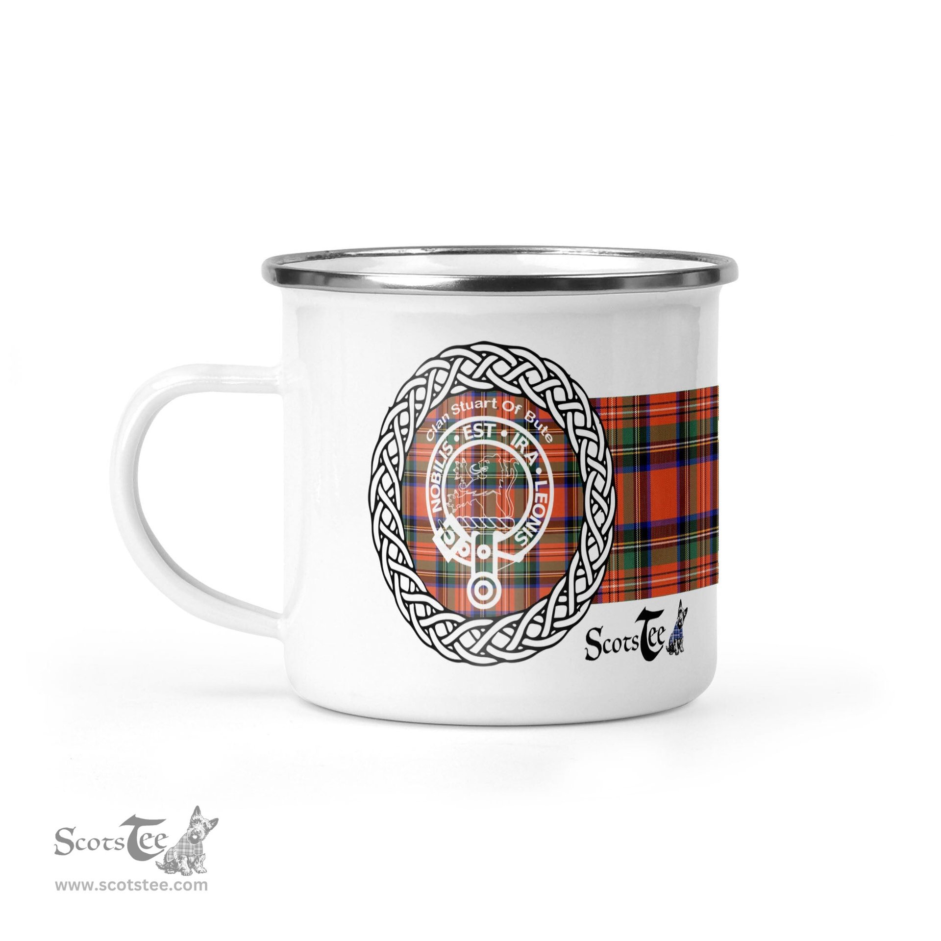 Scotstee Shop Tartan Plaid Camping Mug, Tartan Campfire Mugs, camping coffee mug Stewart (Stuart) Of Bute Clan Tartan Crest Badge Coffee Mug Custom Scottish Mug