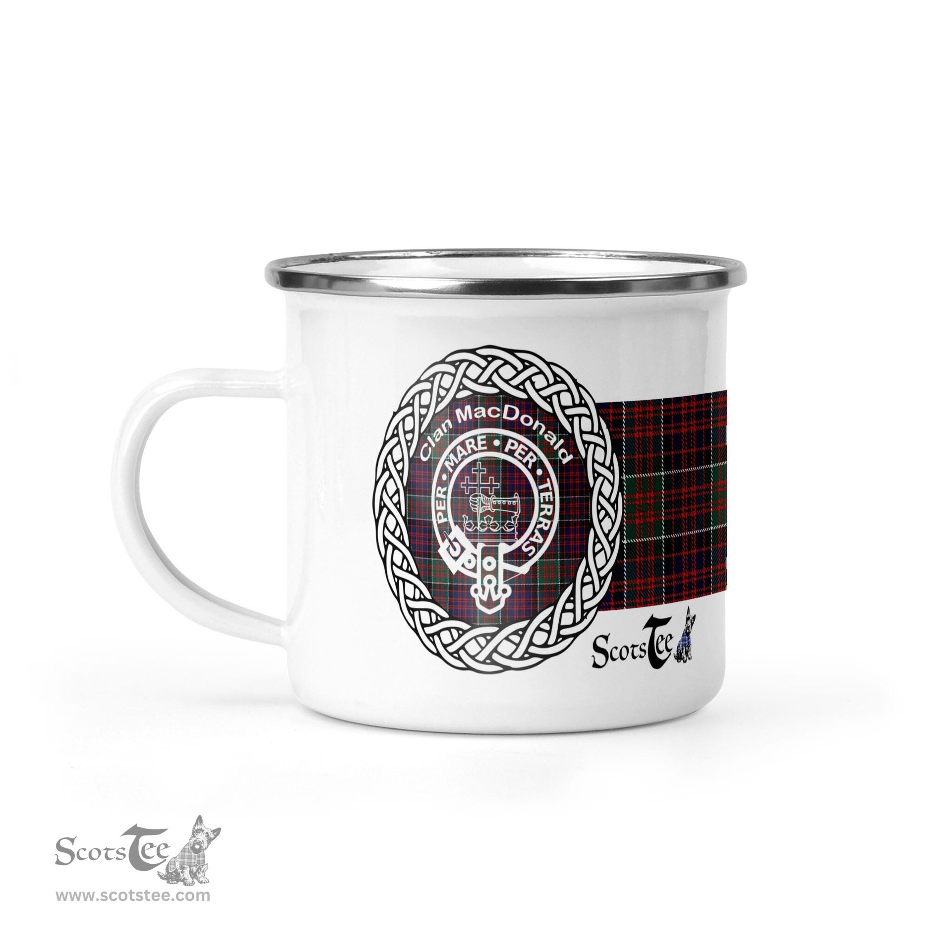 Scotstee Shop Tartan Plaid Camping Mug, Tartan Campfire Mugs, camping coffee mug MacDonald Scottish Clan Tartan Crest Badge Coffee Mug Custom Scottish Mug