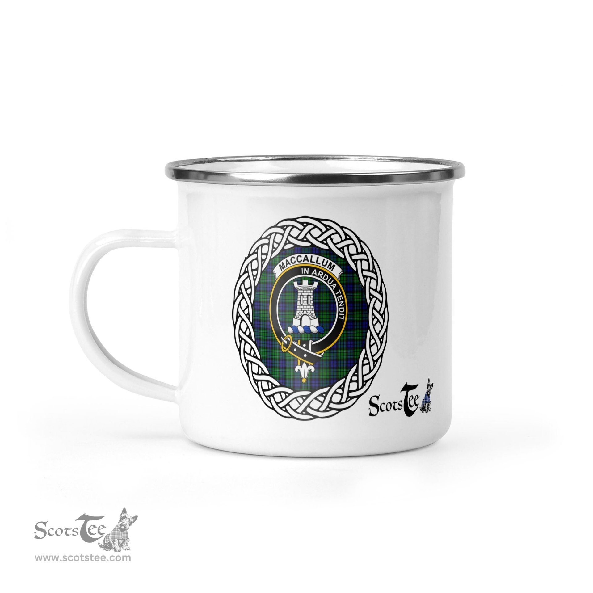 Scotstee Shop Tartan Plaid Camping Mug, Tartan Campfire Mugs, camping coffee mug MacCallum Scottish Clan Tartan Crest Badge