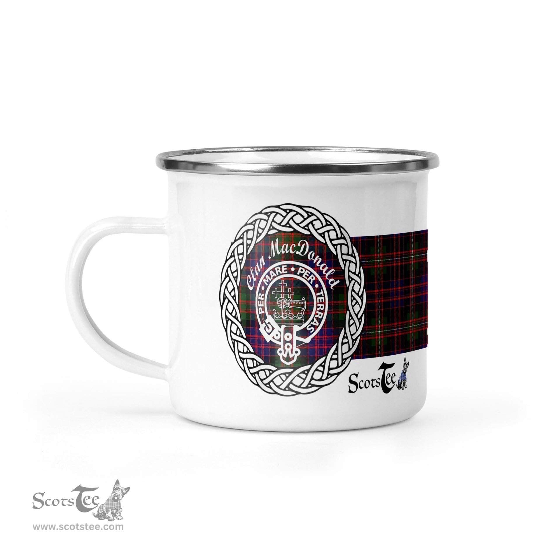 Scotstee Shop Tartan Plaid Camping Mug, Tartan Campfire Mugs, camping coffee mug MacDonald Clan Tartan Crest Badge Coffee Mug Custom Scottish Mug