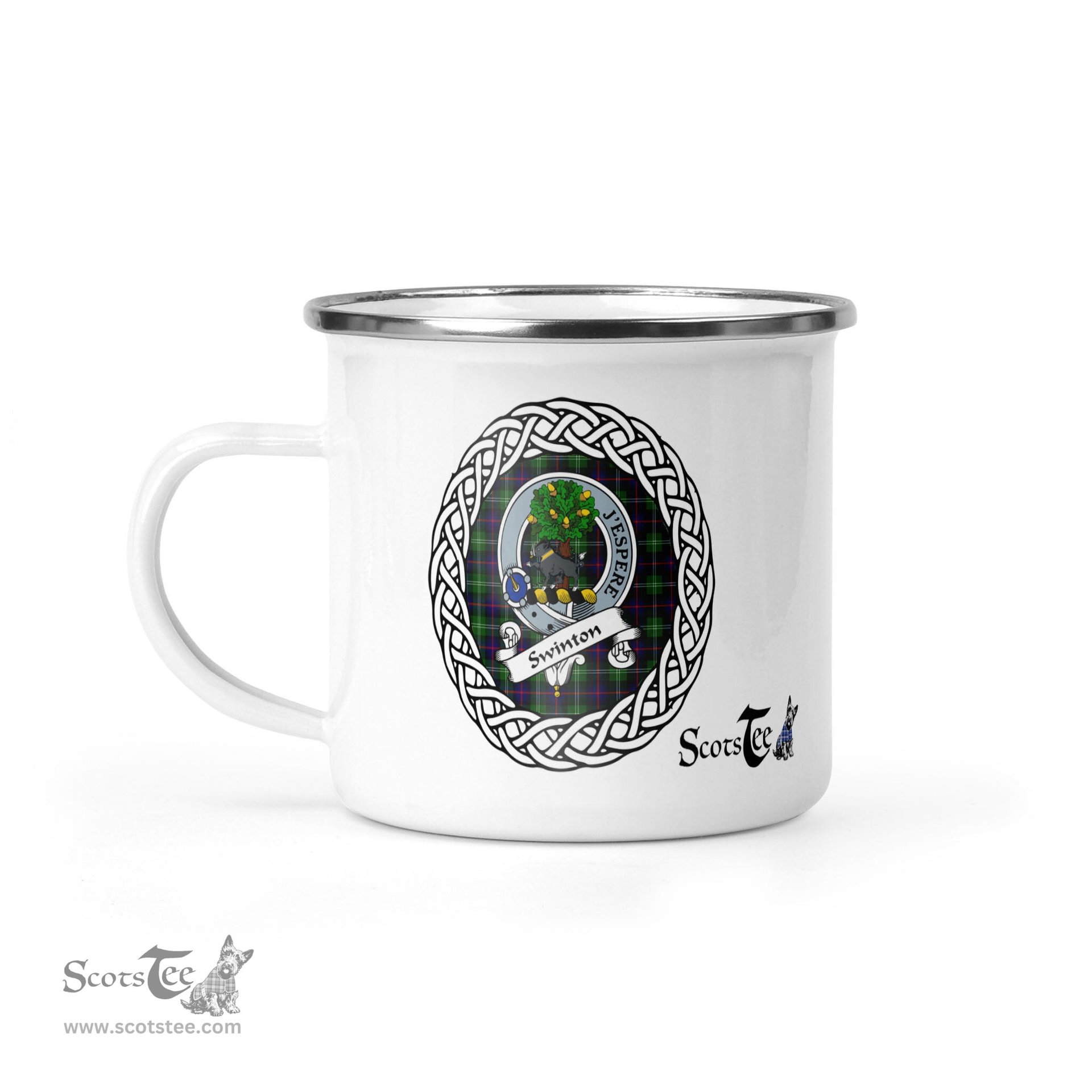 Scotstee Shop Tartan Plaid Camping Mug, Tartan Campfire Mugs, camping coffee mug Swinton Scottish Clan Tartan Crest Badge