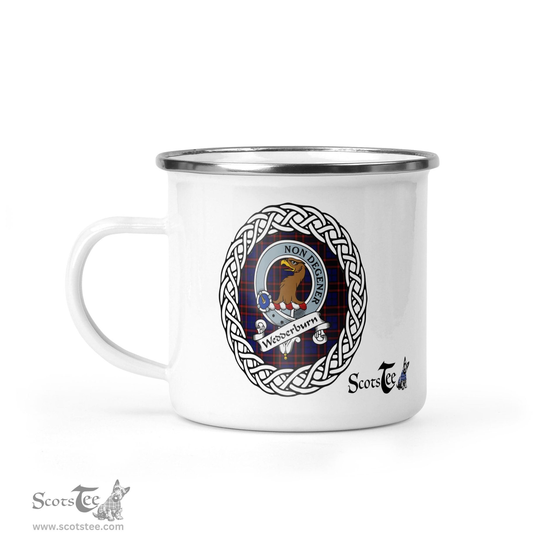 Scotstee Shop Tartan Plaid Camping Mug, Tartan Campfire Mugs, camping coffee mug Wedderburn Scottish Clan Tartan Crest Badge