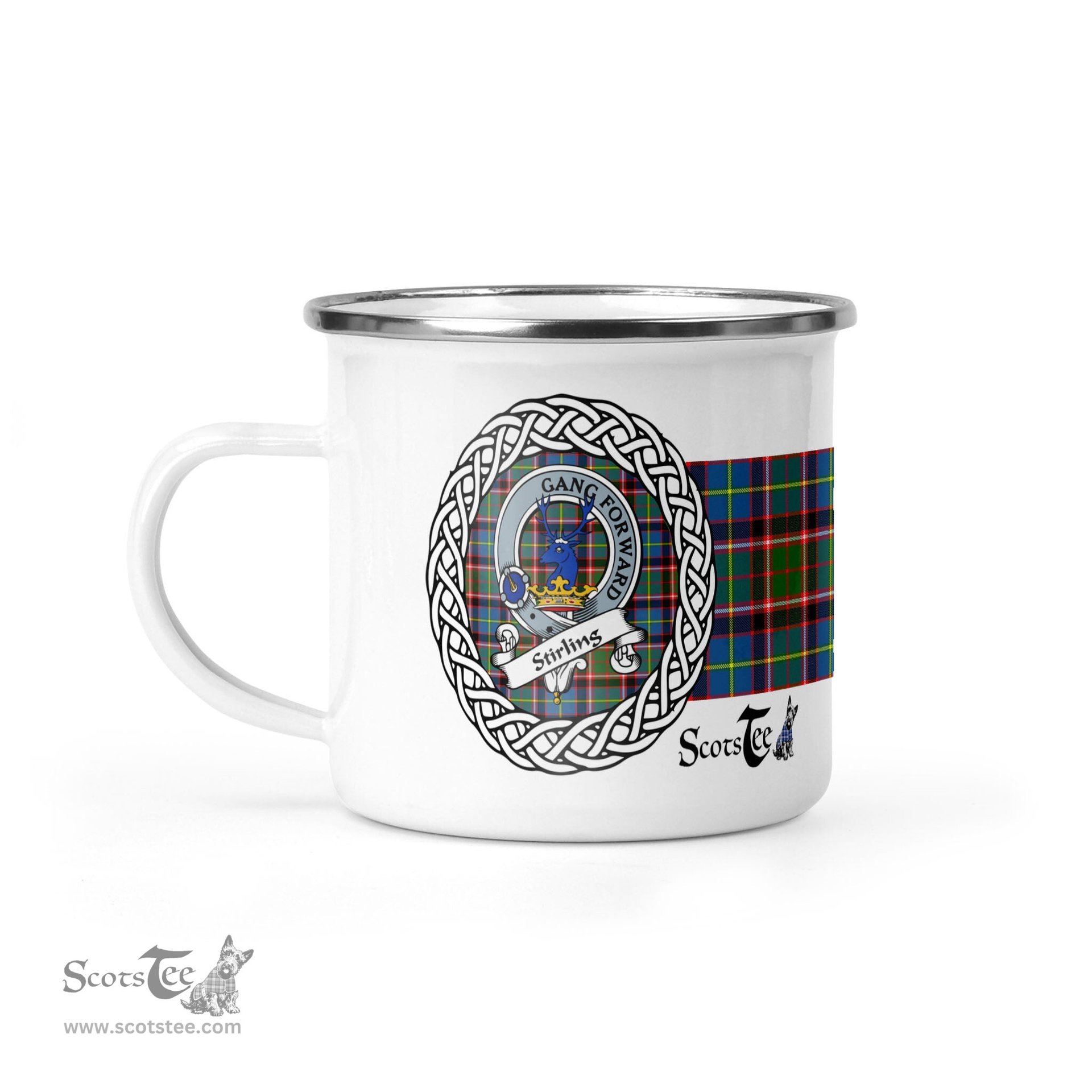 Scotstee Shop Tartan Plaid Camping Mug, Tartan Campfire Mugs, camping coffee mug Stirling Scottish Clan Tartan Crest Badge Coffee Mug Custom Scottish Mug