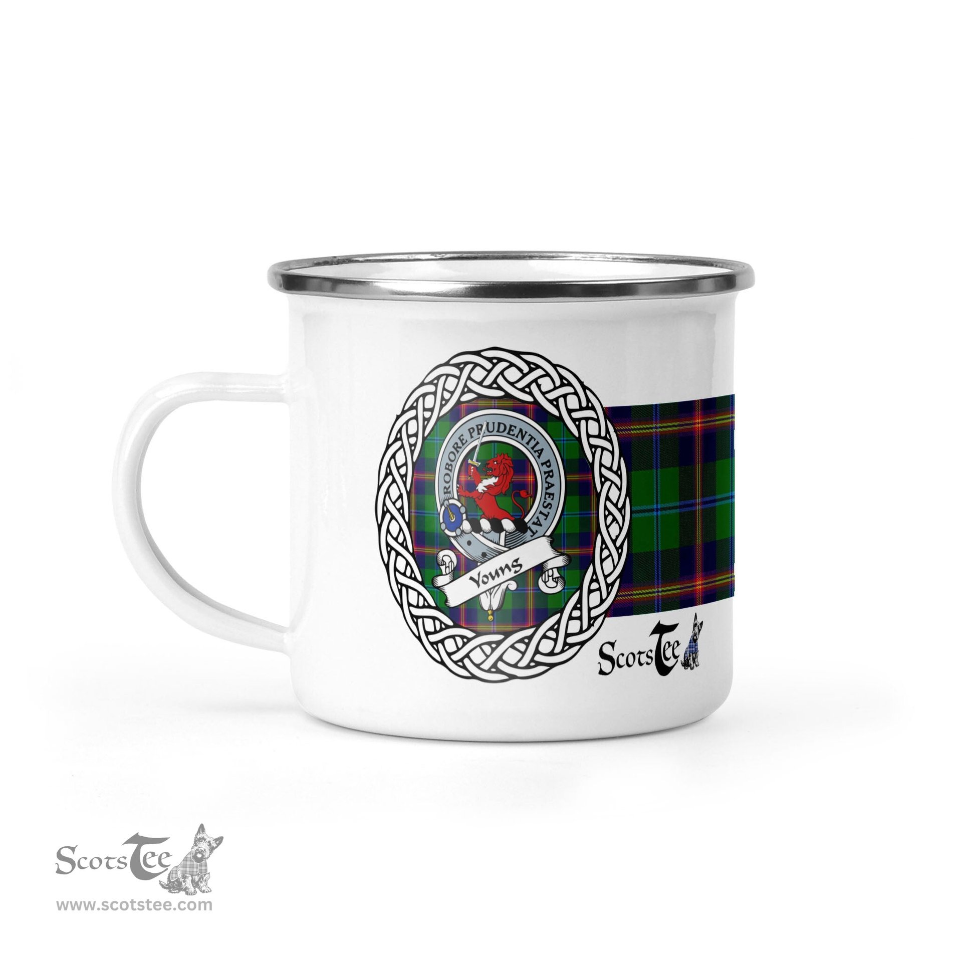 Scotstee Shop Tartan Plaid Camping Mug, Tartan Campfire Mugs, camping coffee mug Young Scottish Clan Tartan Crest Badge Coffee Mug Custom Scottish Mug