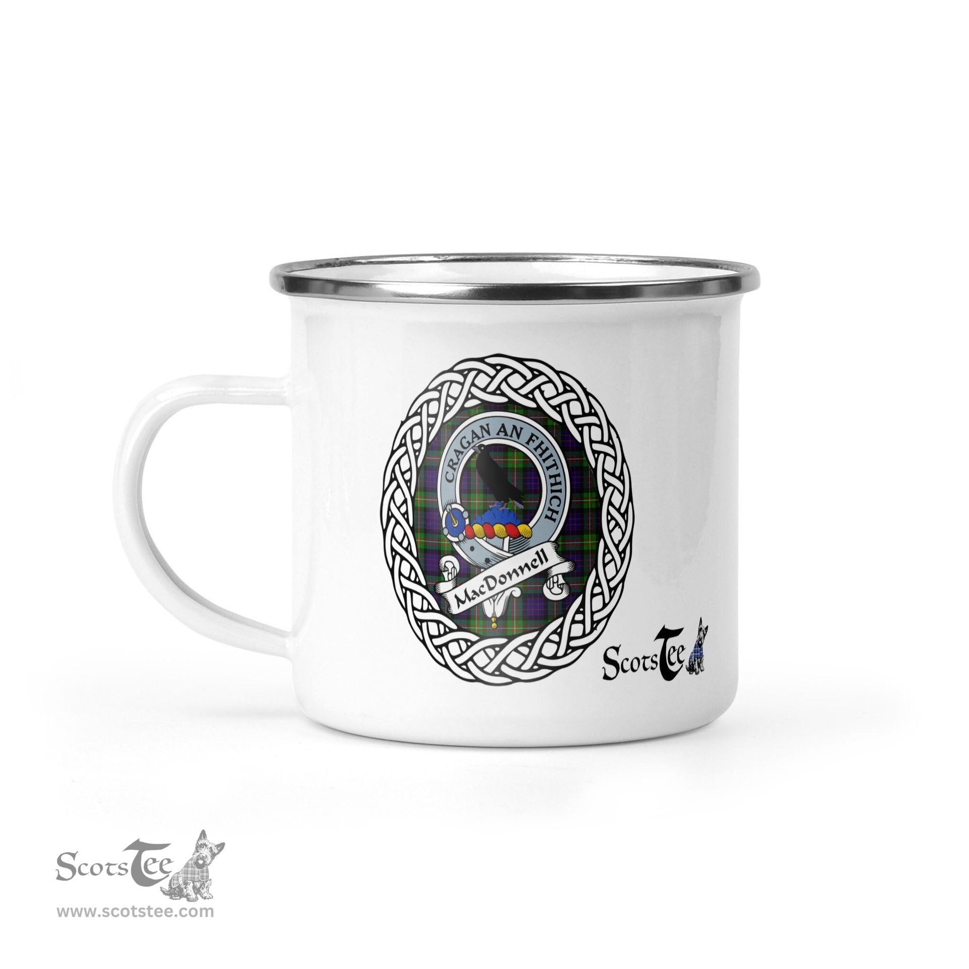 Scotstee Shop Tartan Plaid Camping Mug, Tartan Campfire Mugs, camping coffee mug Macdonnell Of Glengarry Scottish Clan Tartan Crest Badge