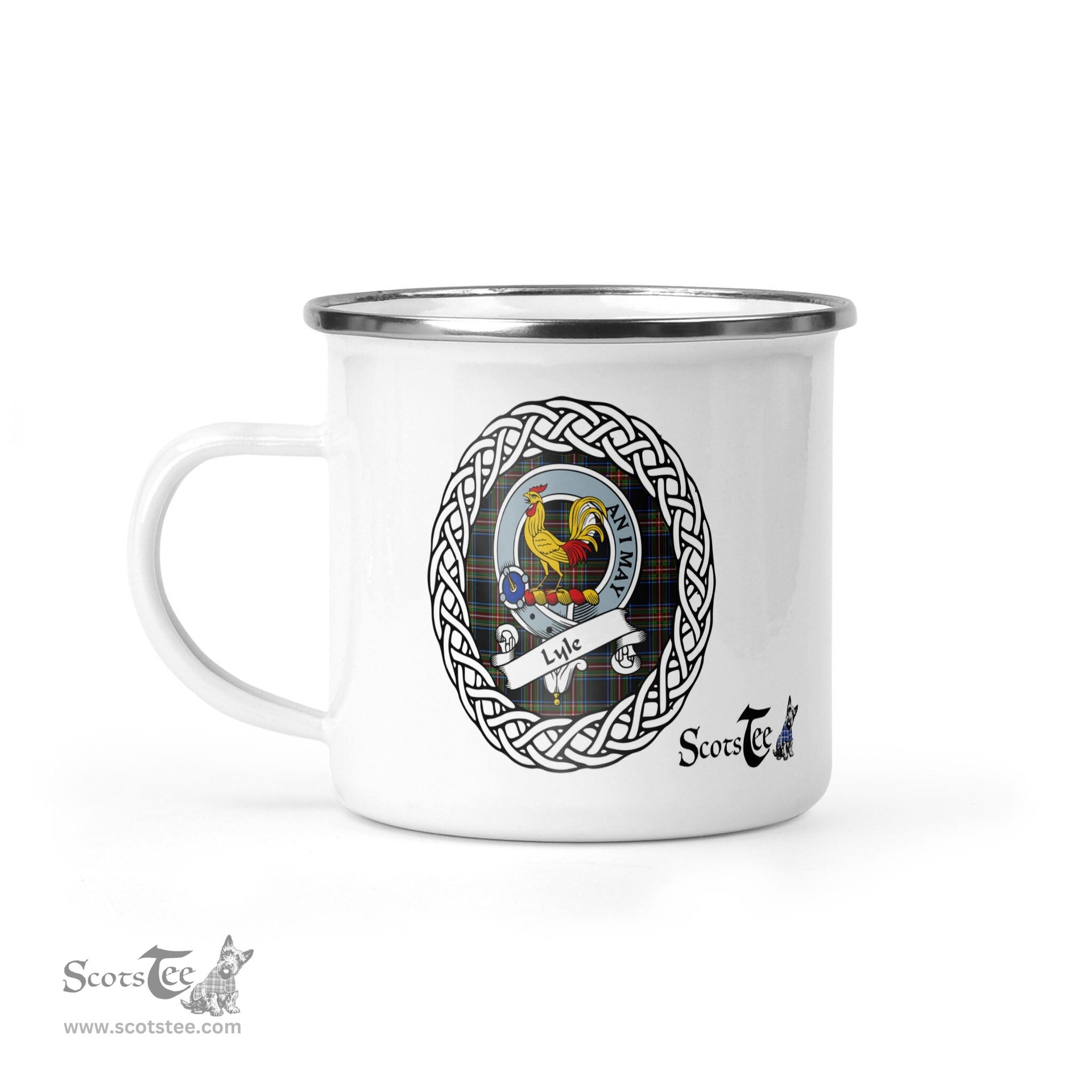 Scotstee Shop Tartan Plaid Camping Mug, Tartan Campfire Mugs, camping coffee mug Lyle Scottish Clan Tartan Crest Badge