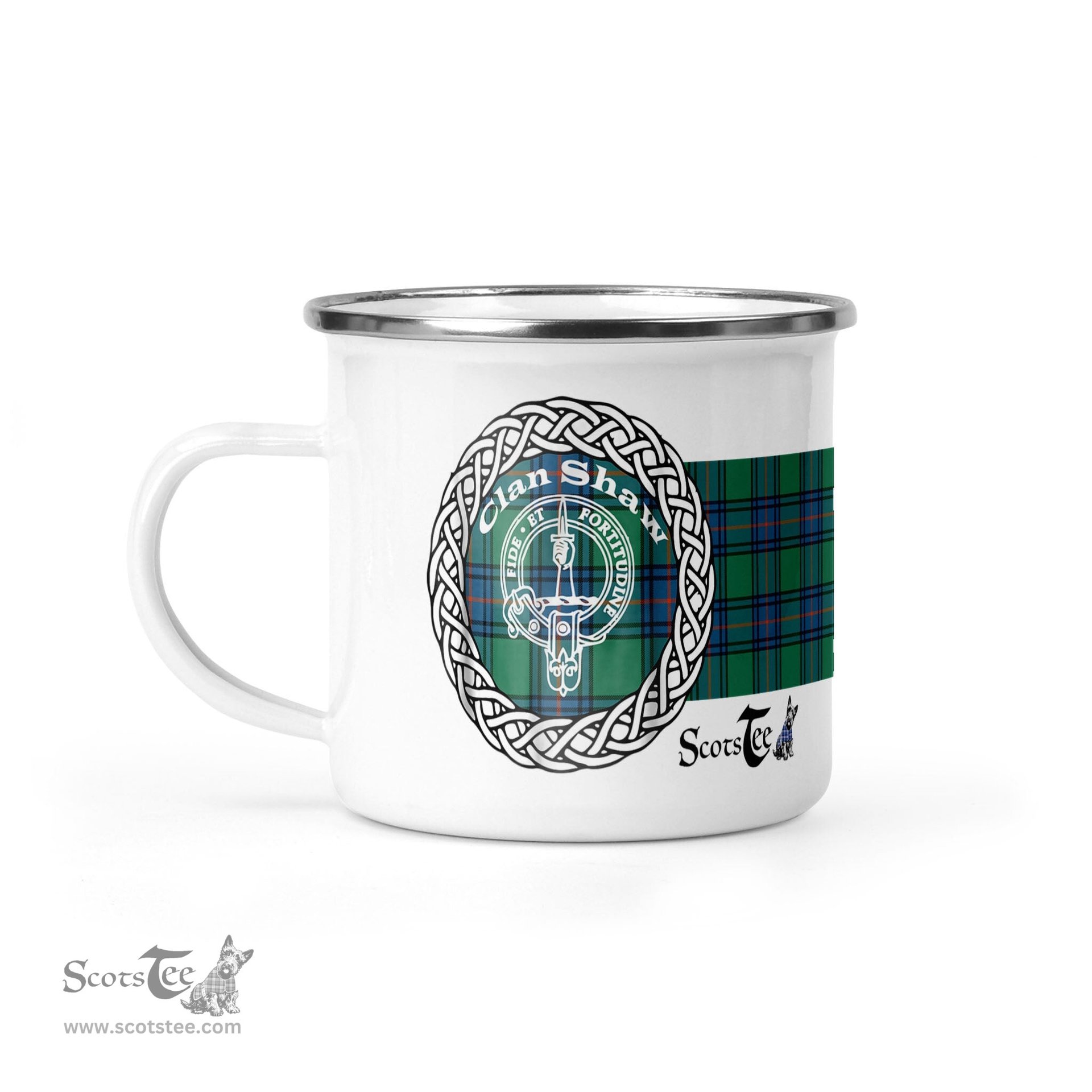 Scotstee Shop Tartan Plaid Camping Mug, Tartan Campfire Mugs, camping coffee mug Shaw Scottish Clan Tartan Crest Badge Coffee Mug Custom Scottish Mug