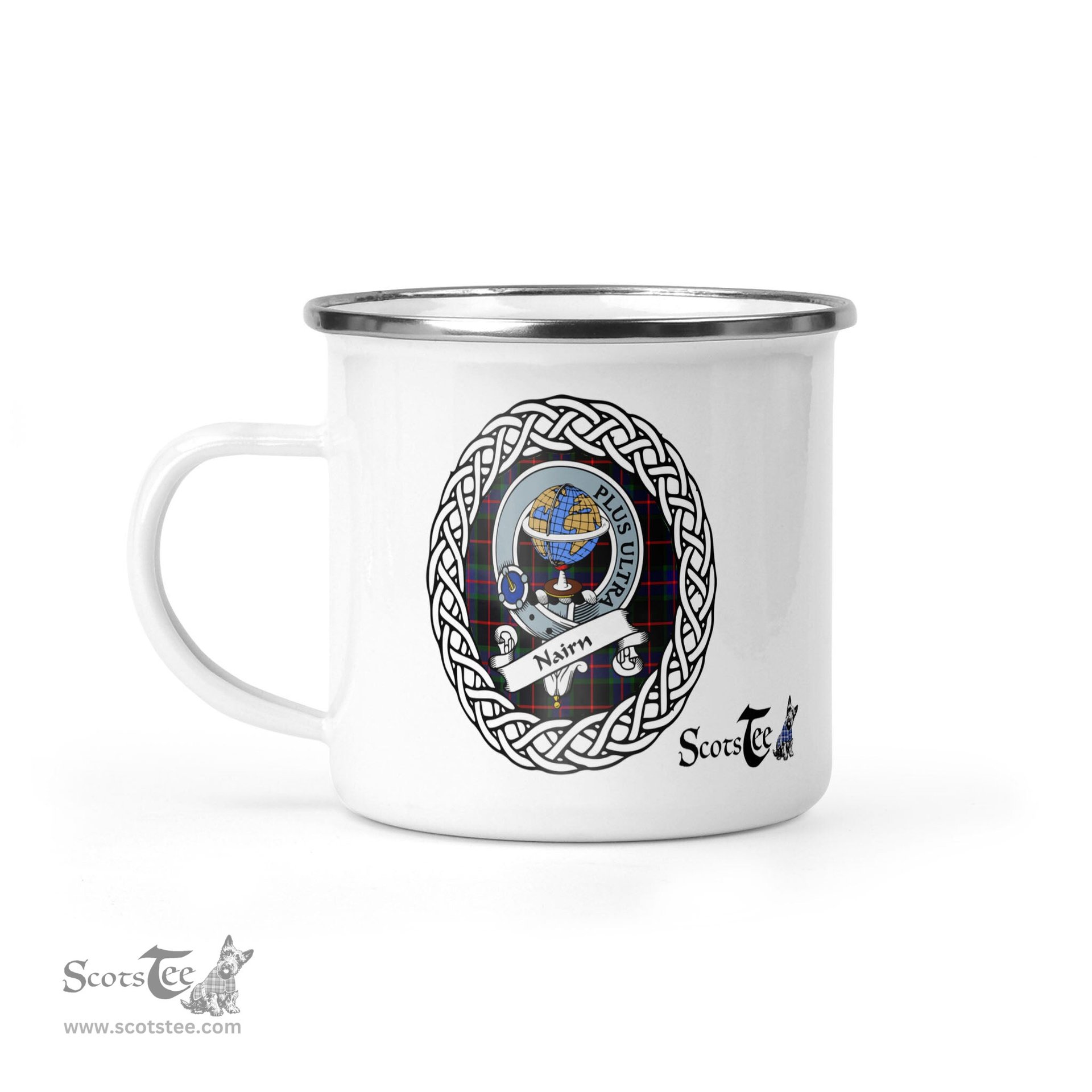 Scotstee Shop Tartan Plaid Camping Mug, Tartan Campfire Mugs, camping coffee mug Nairn Scottish Clan Tartan Crest Badge