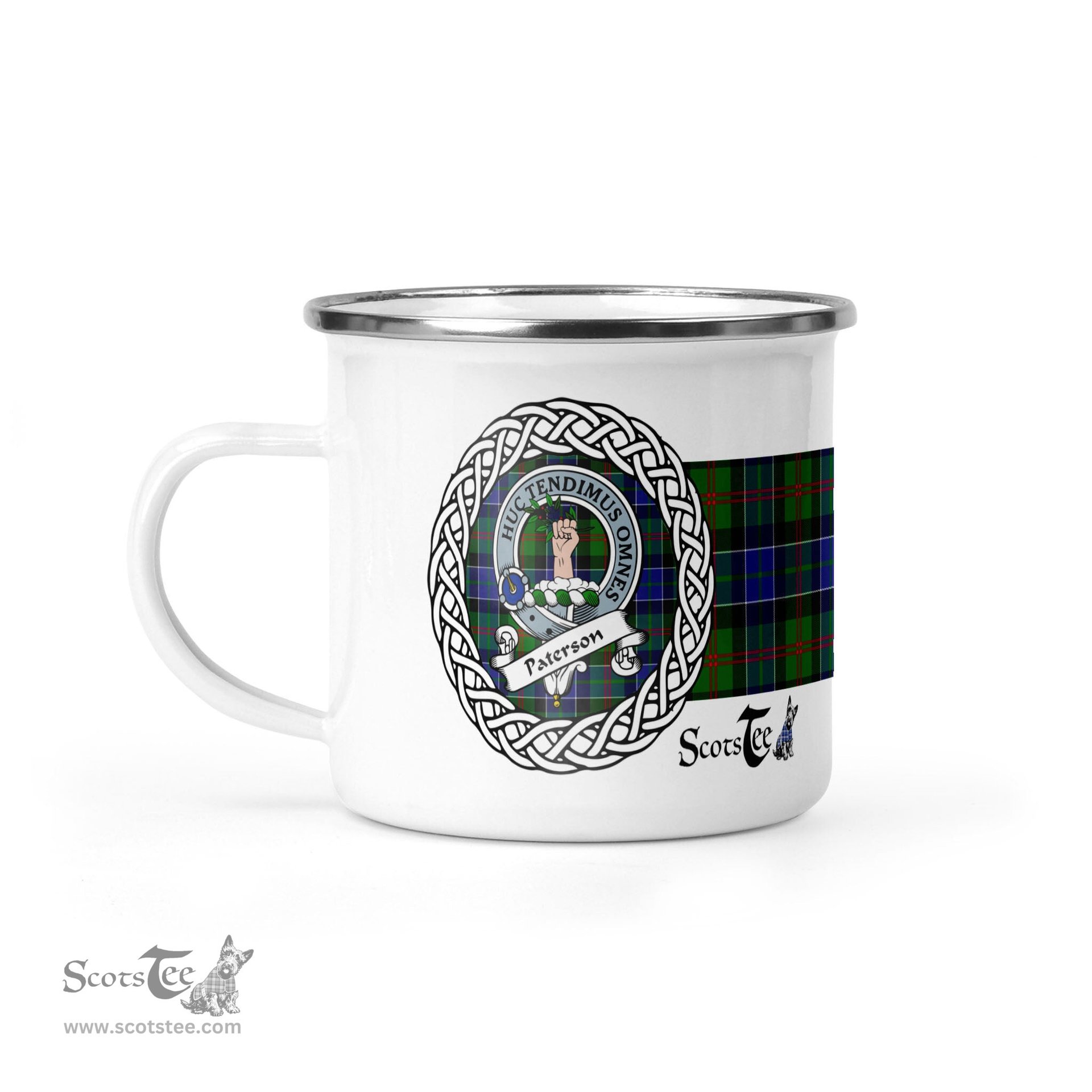 Scotstee Shop Tartan Plaid Camping Mug, Tartan Campfire Mugs, camping coffee mug Paterson Scottish Clan Tartan Crest Badge Coffee Mug Custom Scottish Mug