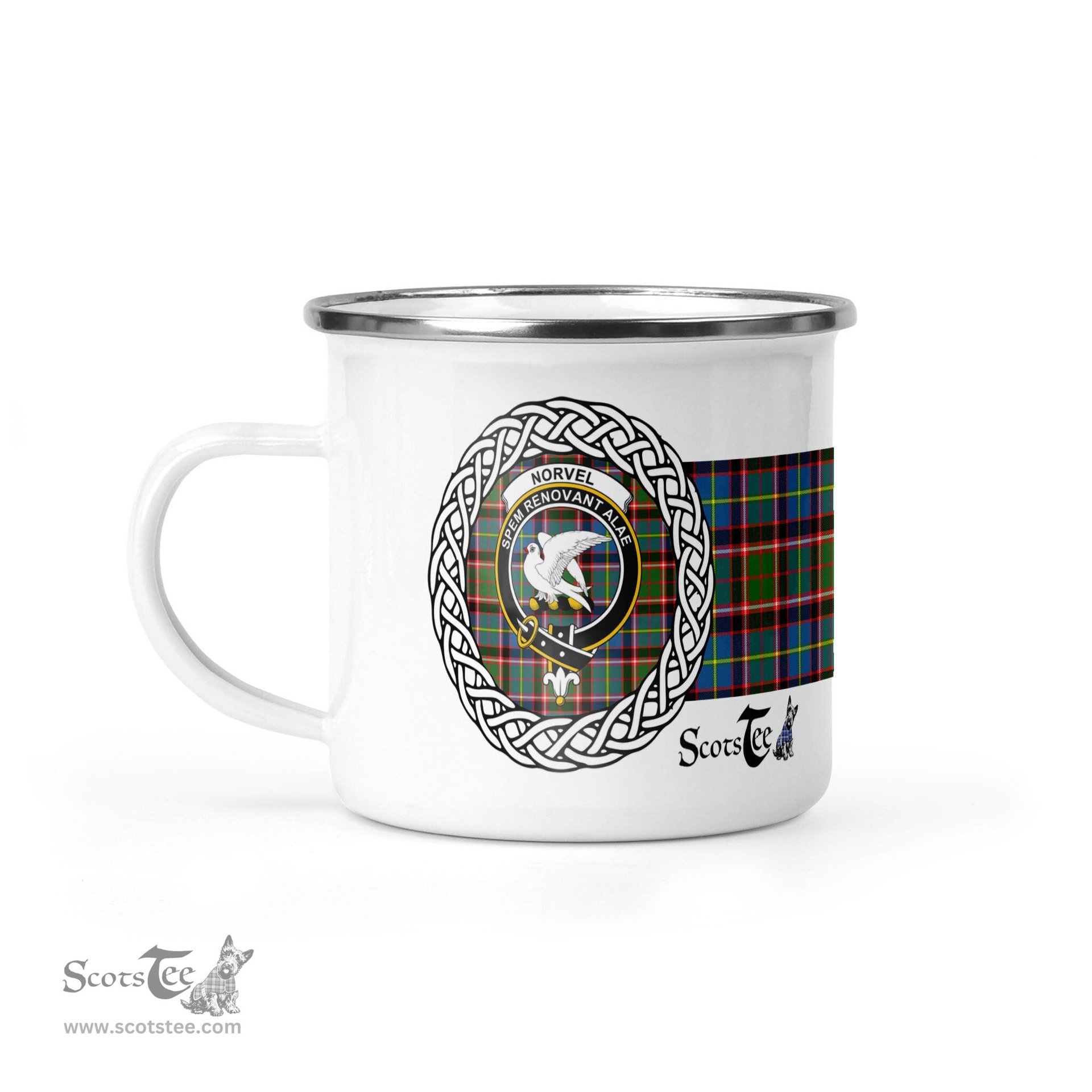 Scotstee Shop Tartan Plaid Camping Mug, Tartan Campfire Mugs, camping coffee mug Norvel Scottish Clan Tartan Crest Badge Coffee Mug Custom Scottish Mug